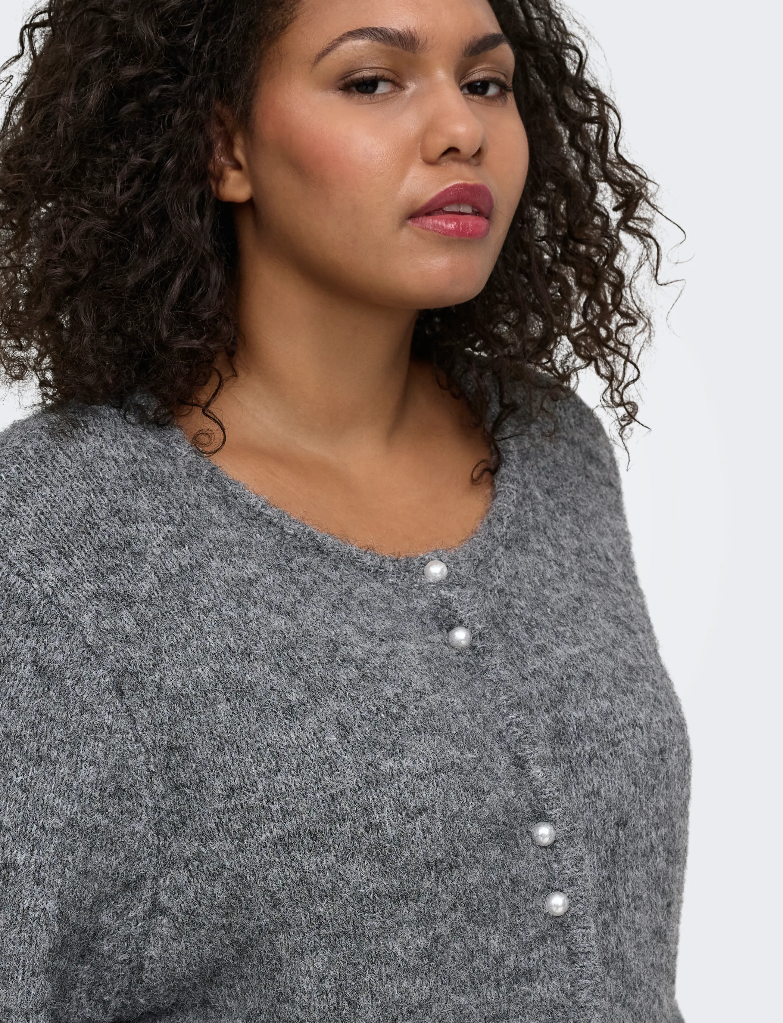 ONLY Carmakoma CARZAGGIE BUTTON ONECK CARDI KNT - Fødselsdag - DARK GREY MELANGE / grey