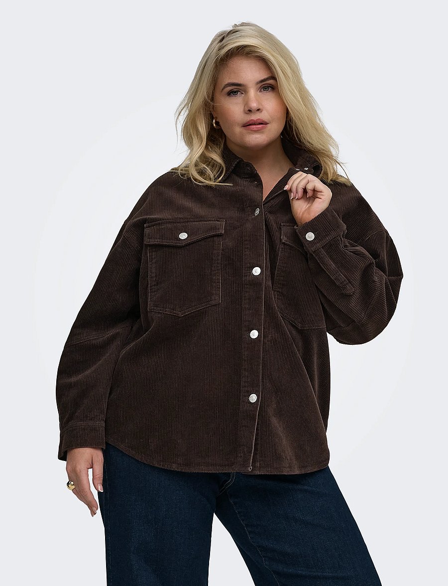 ONLY Carmakoma - CARTIGGY L/S CORD SHACKET PNT NOOS - overshirts - ganache - 0