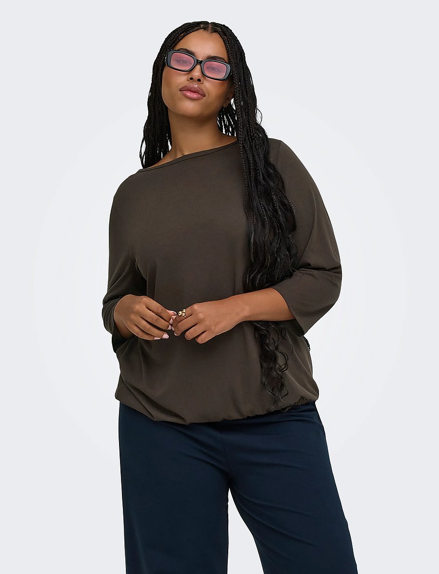 ONLY Carmakoma - CARCARLINNE 3/4 BOATNECK TOP JRS - coffee bean - 0