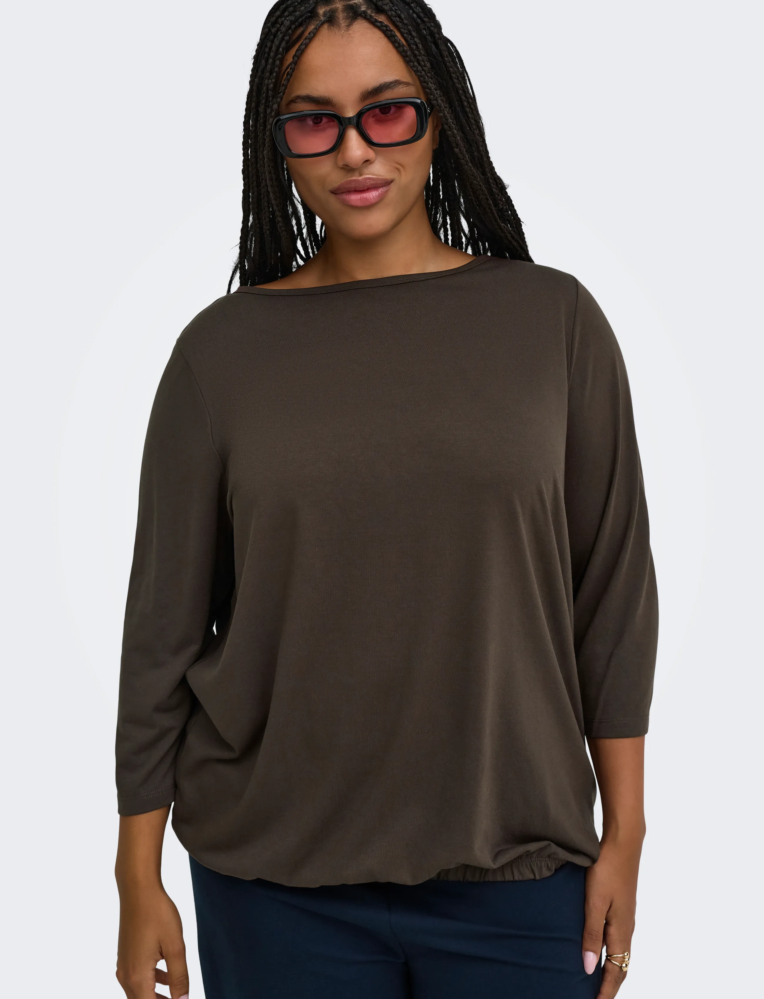ONLY Carmakoma - CARCARLINNE 3/4 BOATNECK TOP JRS - coffee bean - 5