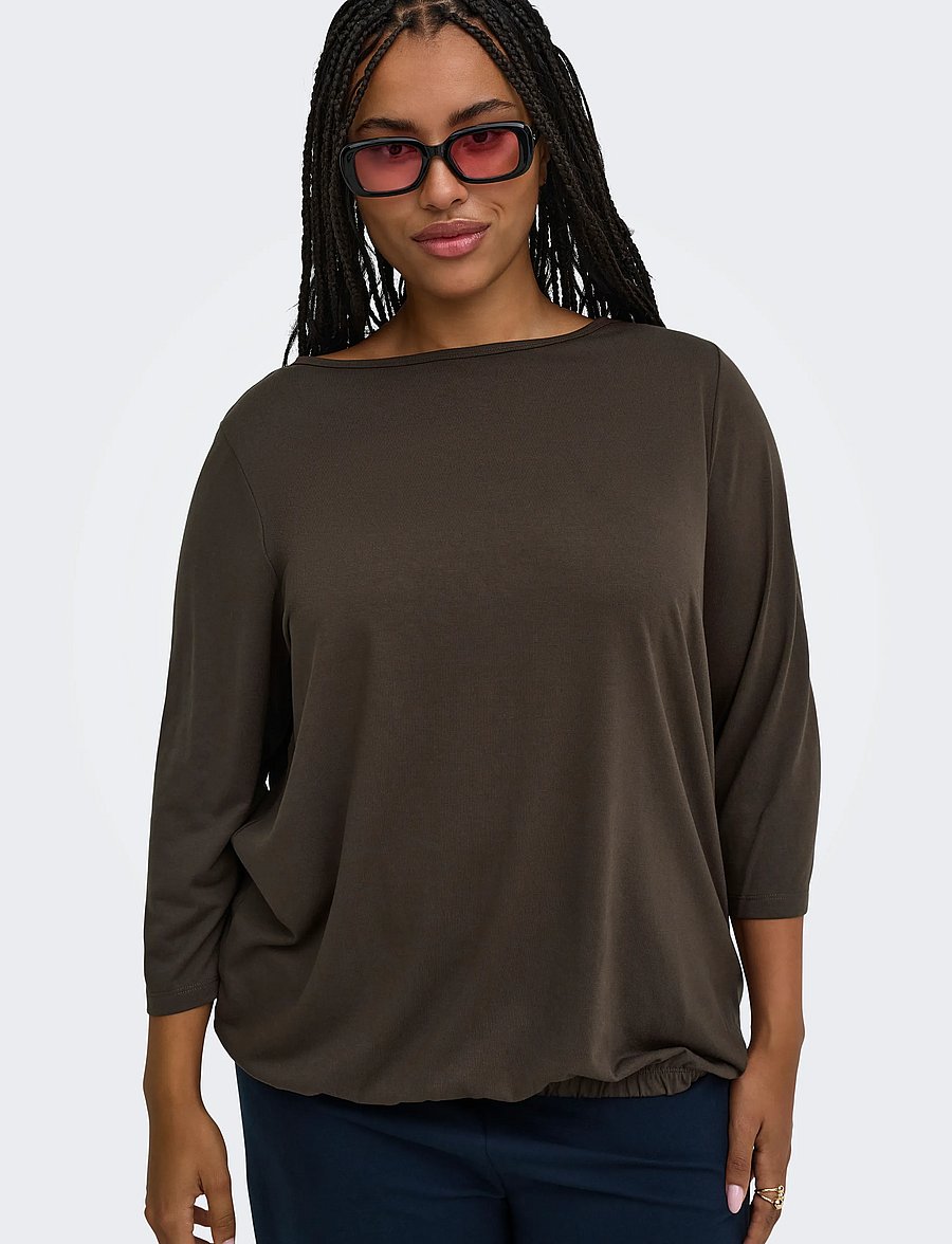 ONLY Carmakoma - CARCARLINNE 3/4 BOATNECK TOP JRS - coffee bean - 5