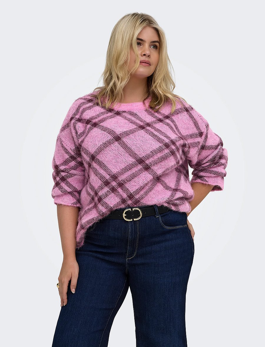 ONLY Carmakoma - CARNOEME LS PATTERN O-NECK KNT - kampsunid - cyclamen - 0