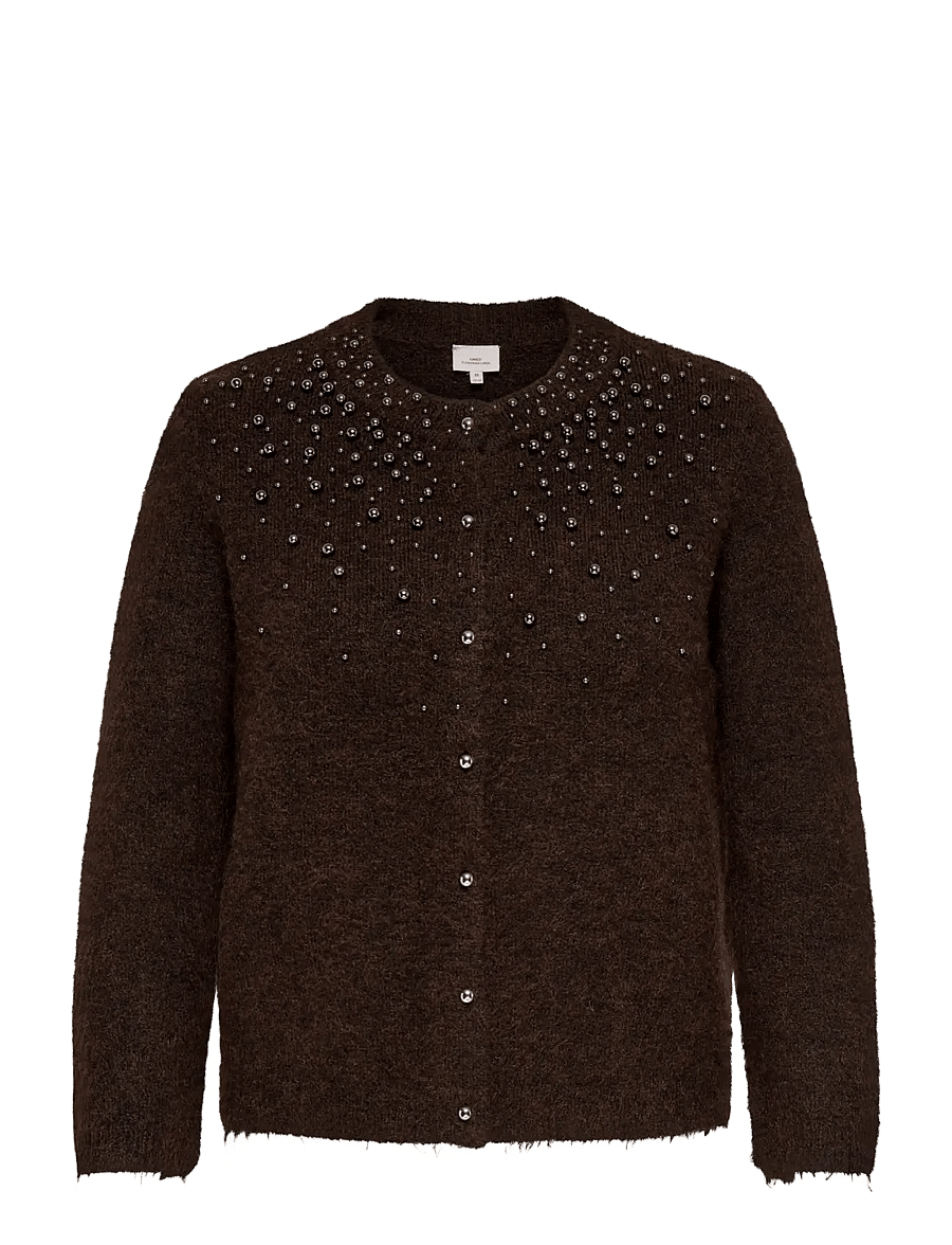 ONLY Carmakoma - CARMIGGIE LS O-NECK PEARL CARDIGAN KNT - koftor - coffee bean - 1