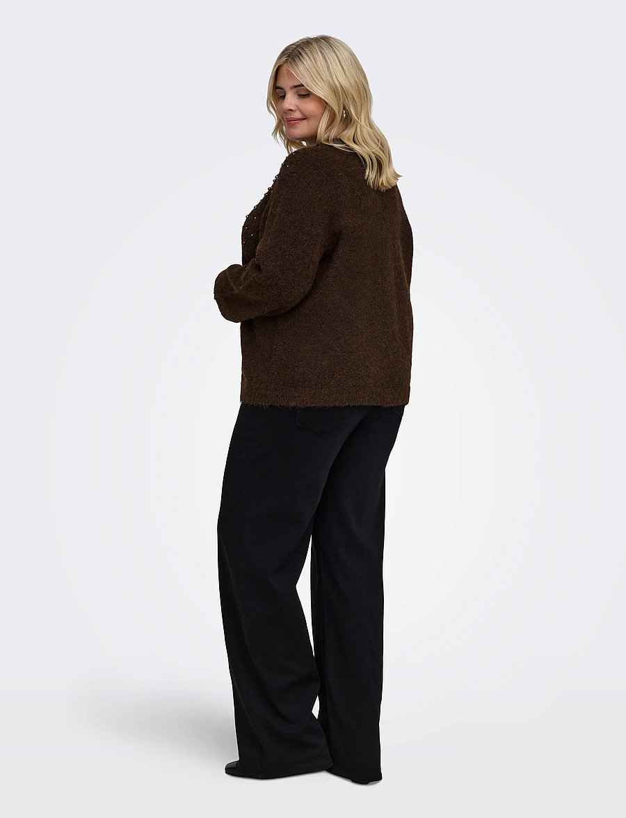 ONLY Carmakoma - CARMIGGIE LS O-NECK PEARL CARDIGAN KNT - koftor - coffee bean - 3
