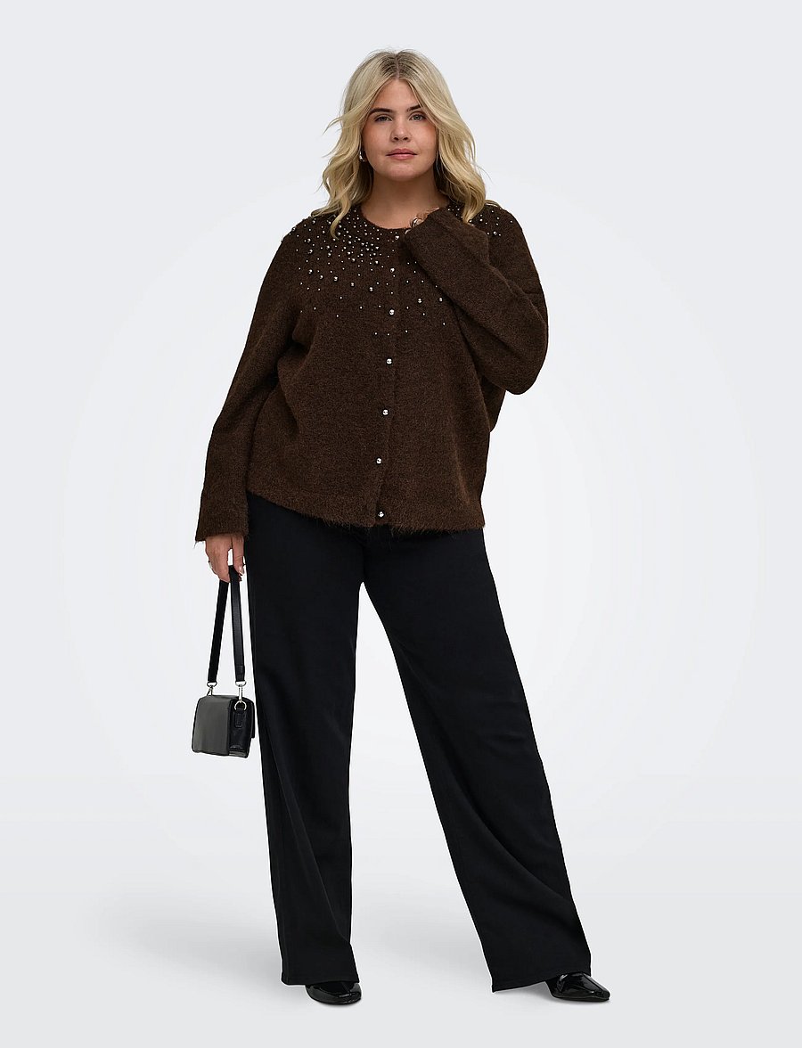 ONLY Carmakoma - CARMIGGIE LS O-NECK PEARL CARDIGAN KNT - koftor - coffee bean - 4