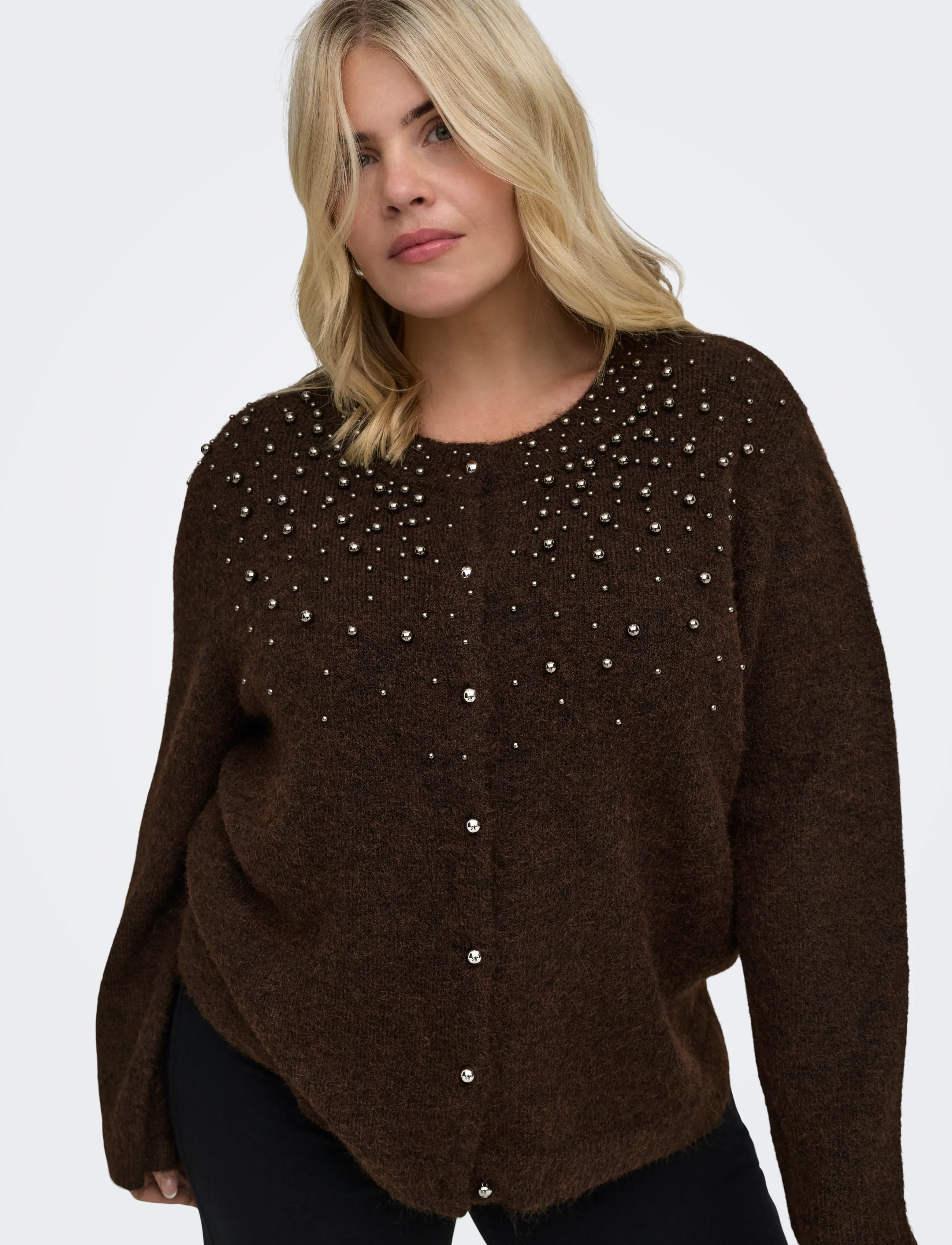 ONLY Carmakoma CARMIGGIE LS O-NECK PEARL CARDIGAN KNT - Geburtstag - COFFEE BEAN / brown