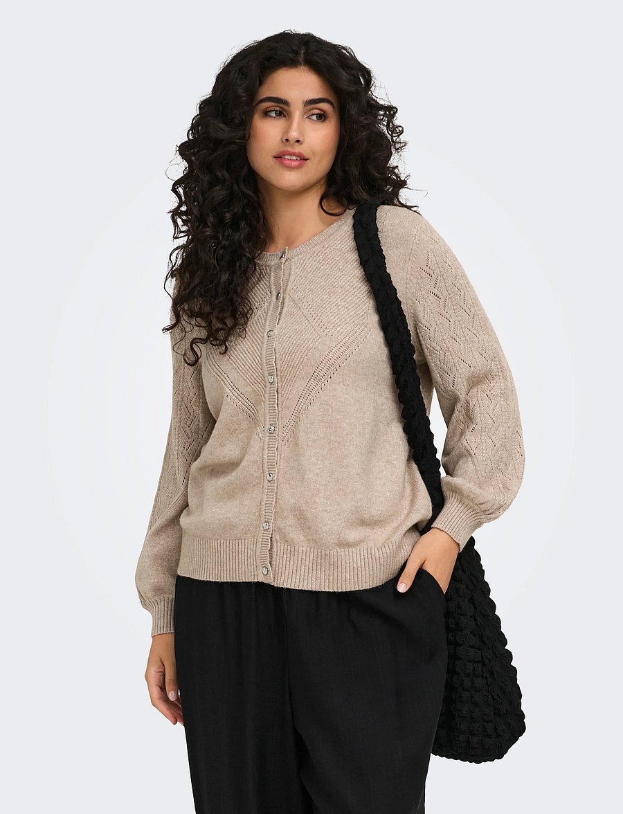ONLY Carmakoma - CARPRINCESS LS O-NECK CARDI NOOS - strickjacken - mocha meringue - 0