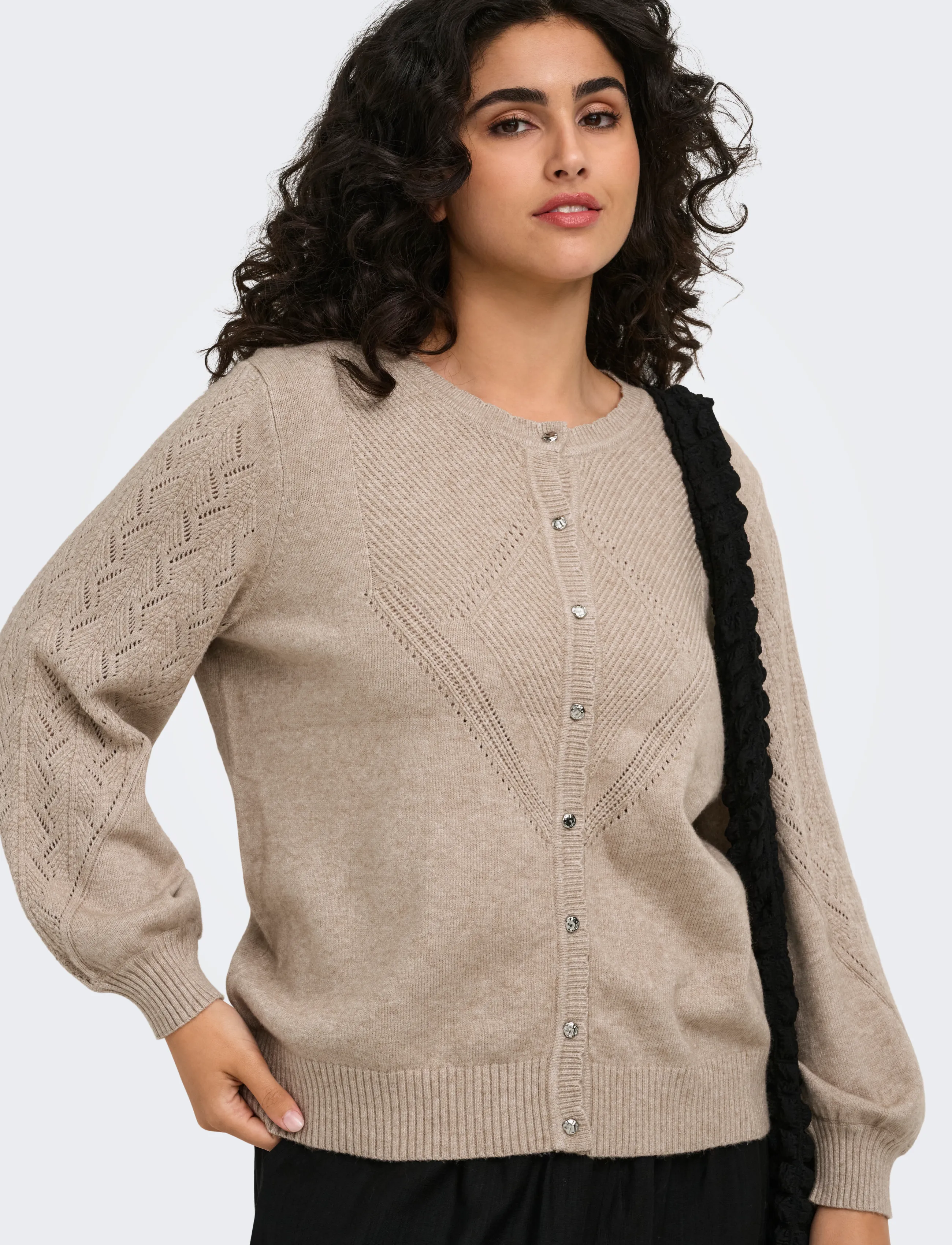 ONLY Carmakoma CARPRINCESS LS O-NECK CARDI NOOS - Fødselsdag - MOCHA MERINGUE / beige