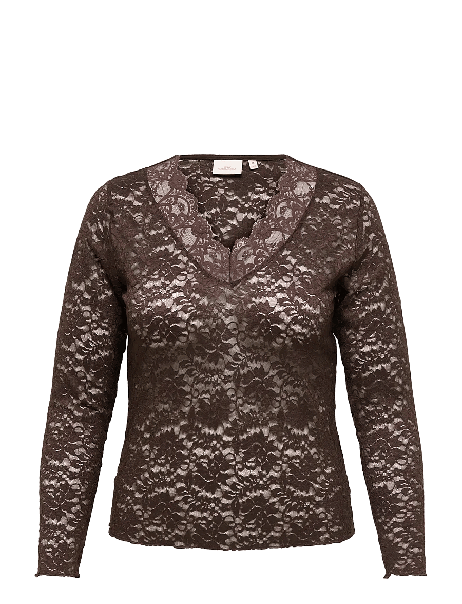 ONLY Carmakoma - CARNIKKA L/S LACE TOP JRS NOOS - långärmade blusar - coffee bean - 0