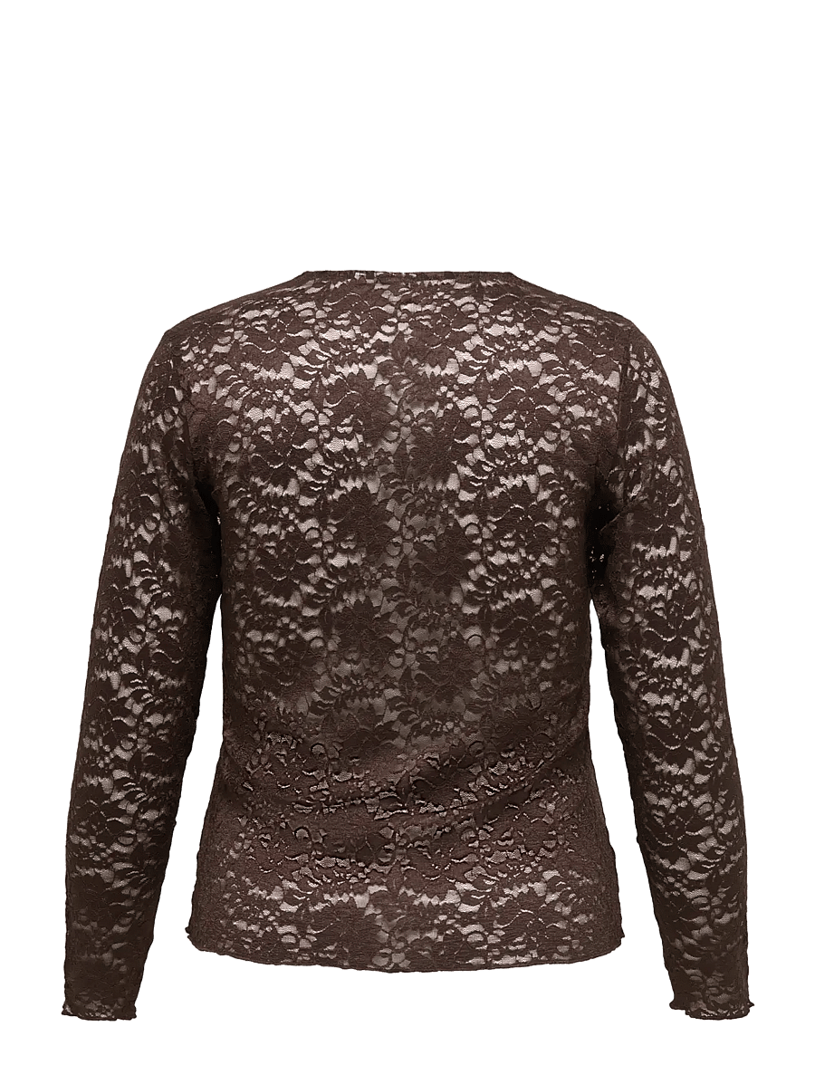 ONLY Carmakoma - CARNIKKA L/S LACE TOP JRS NOOS - långärmade blusar - coffee bean - 1