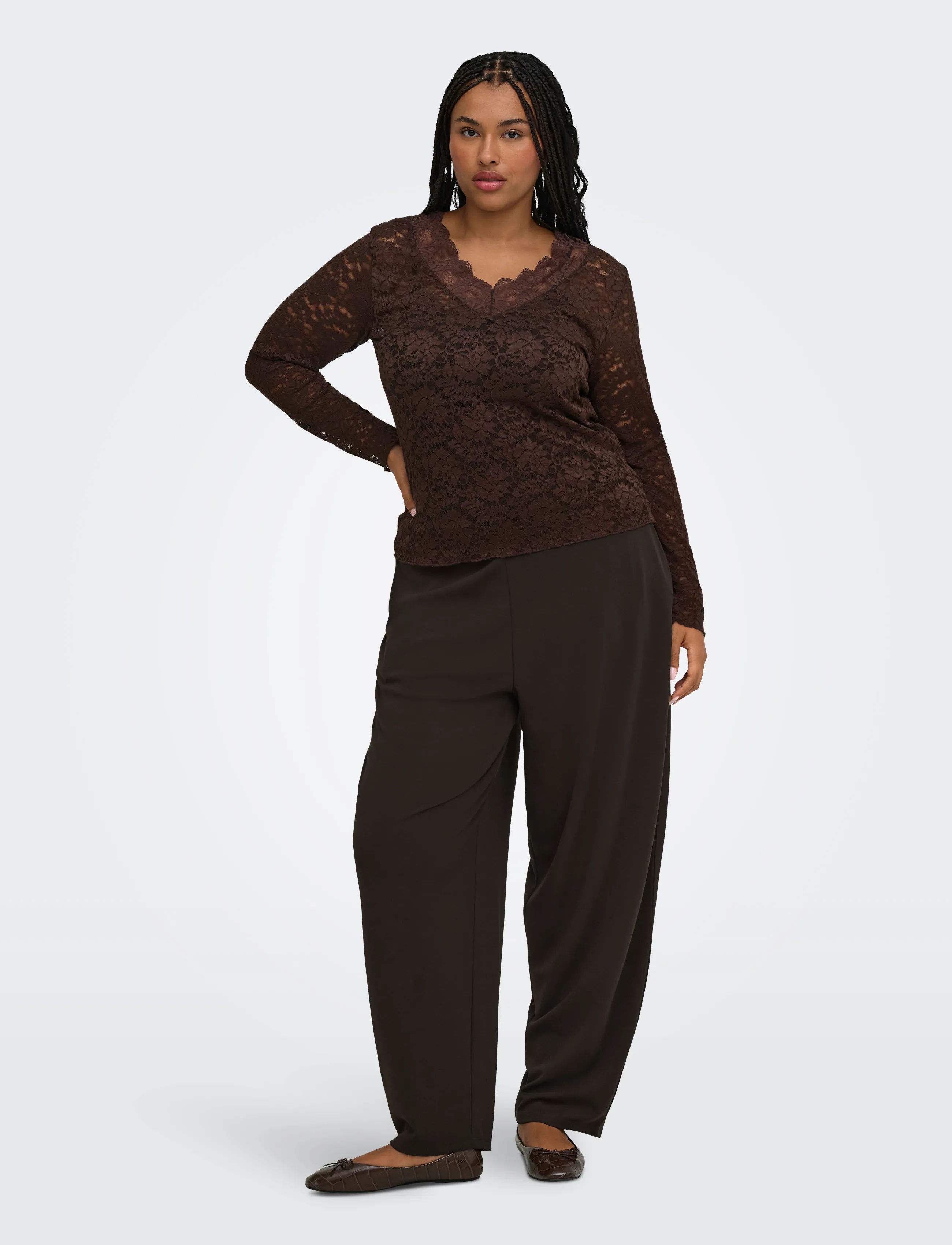 ONLY Carmakoma - CARNIKKA L/S LACE TOP JRS NOOS - pikkade varrukatega pluusid - coffee bean - 4