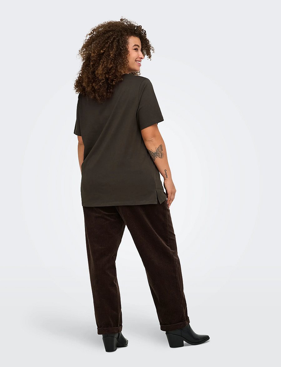 ONLY Carmakoma - CARRYDER SS SLEEVE O-NECK REG SLIT TEE - t-skjorter - coffee bean - 3