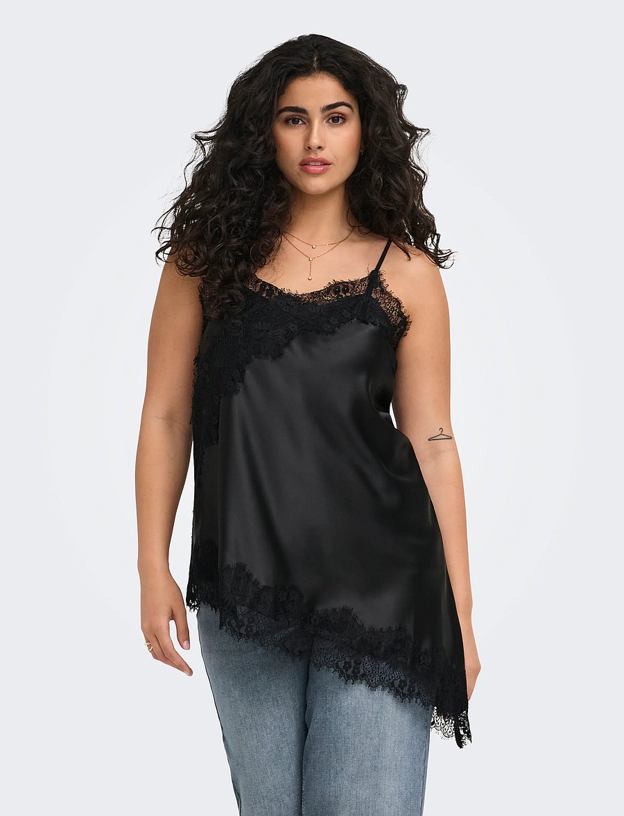 ONLY Carmakoma - CARINDONA STRAP SATIN LACE TOP WVN - Ärmellose tops - black - 0