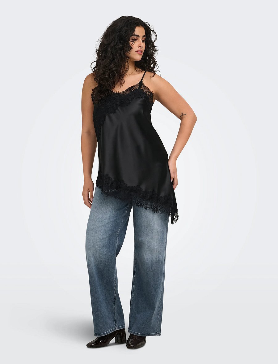 ONLY Carmakoma - CARINDONA STRAP SATIN LACE TOP WVN - Ärmellose tops - black - 4