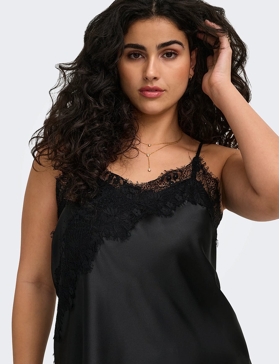 ONLY Carmakoma - CARINDONA STRAP SATIN LACE TOP WVN - Ärmellose tops - black - 5
