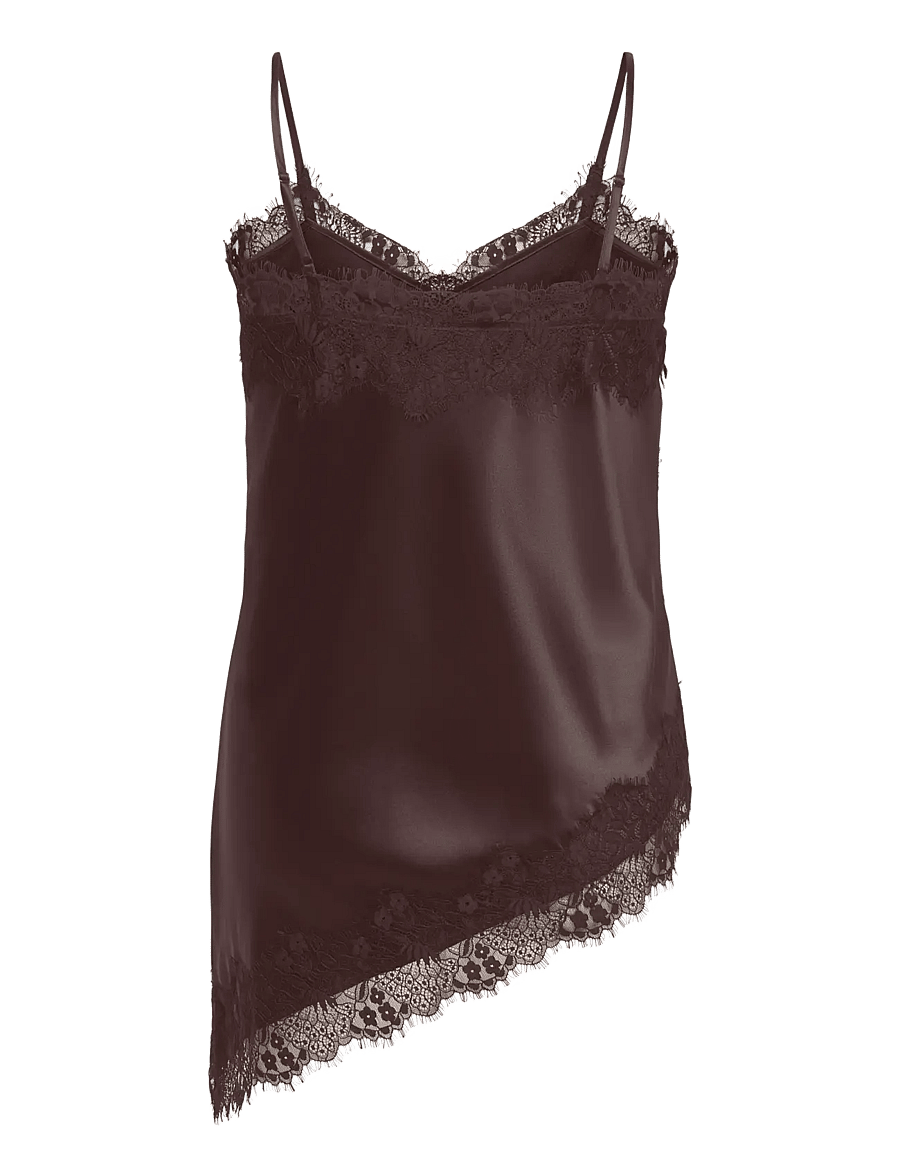 ONLY Carmakoma - CARINDONA STRAP SATIN LACE TOP WVN - linnen - chocolate torte - 1