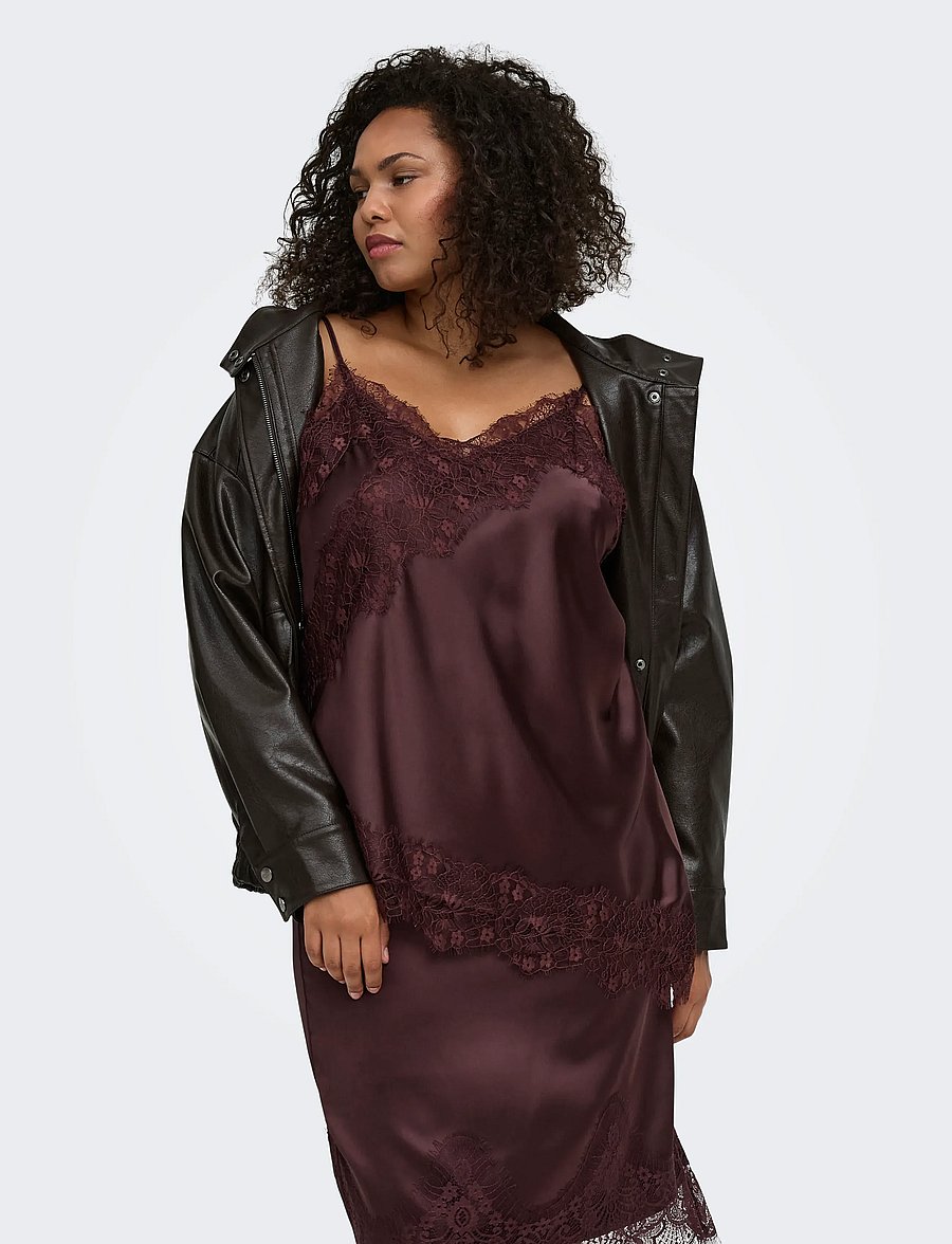 ONLY Carmakoma - CARINDONA STRAP SATIN LACE TOP WVN - varrukateta topid - chocolate torte - 0