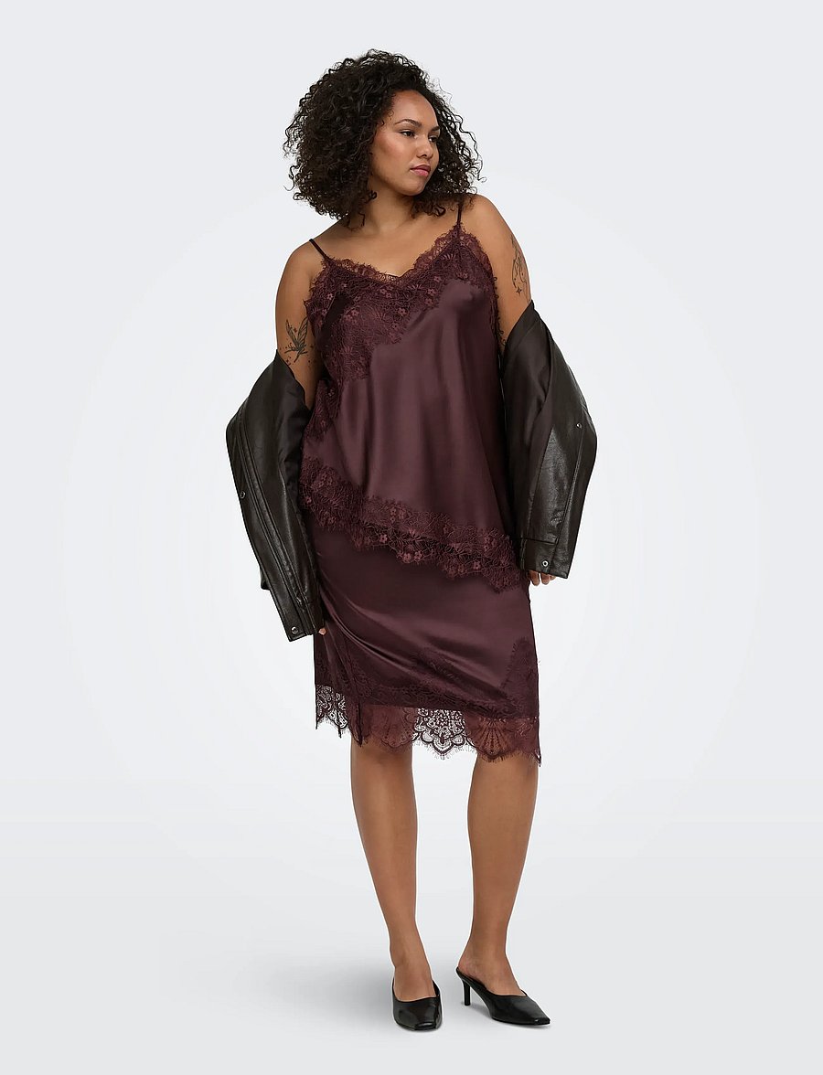 ONLY Carmakoma - CARINDONA STRAP SATIN LACE TOP WVN - varrukateta topid - chocolate torte - 4