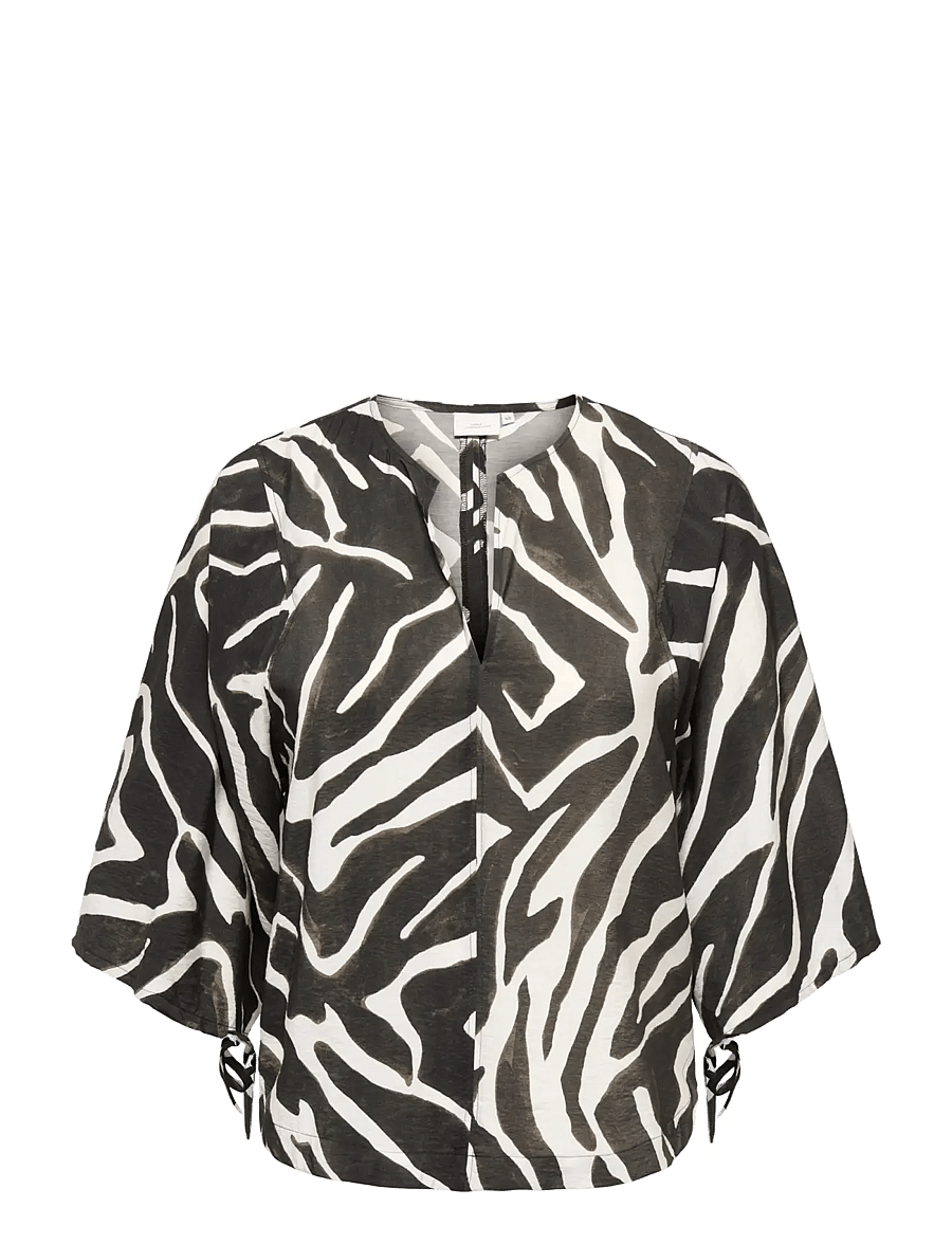 ONLY Carmakoma - CARCARRIE 3/4 V-NECK STRING TOP AOP - kortärmade blusar - birch - 1
