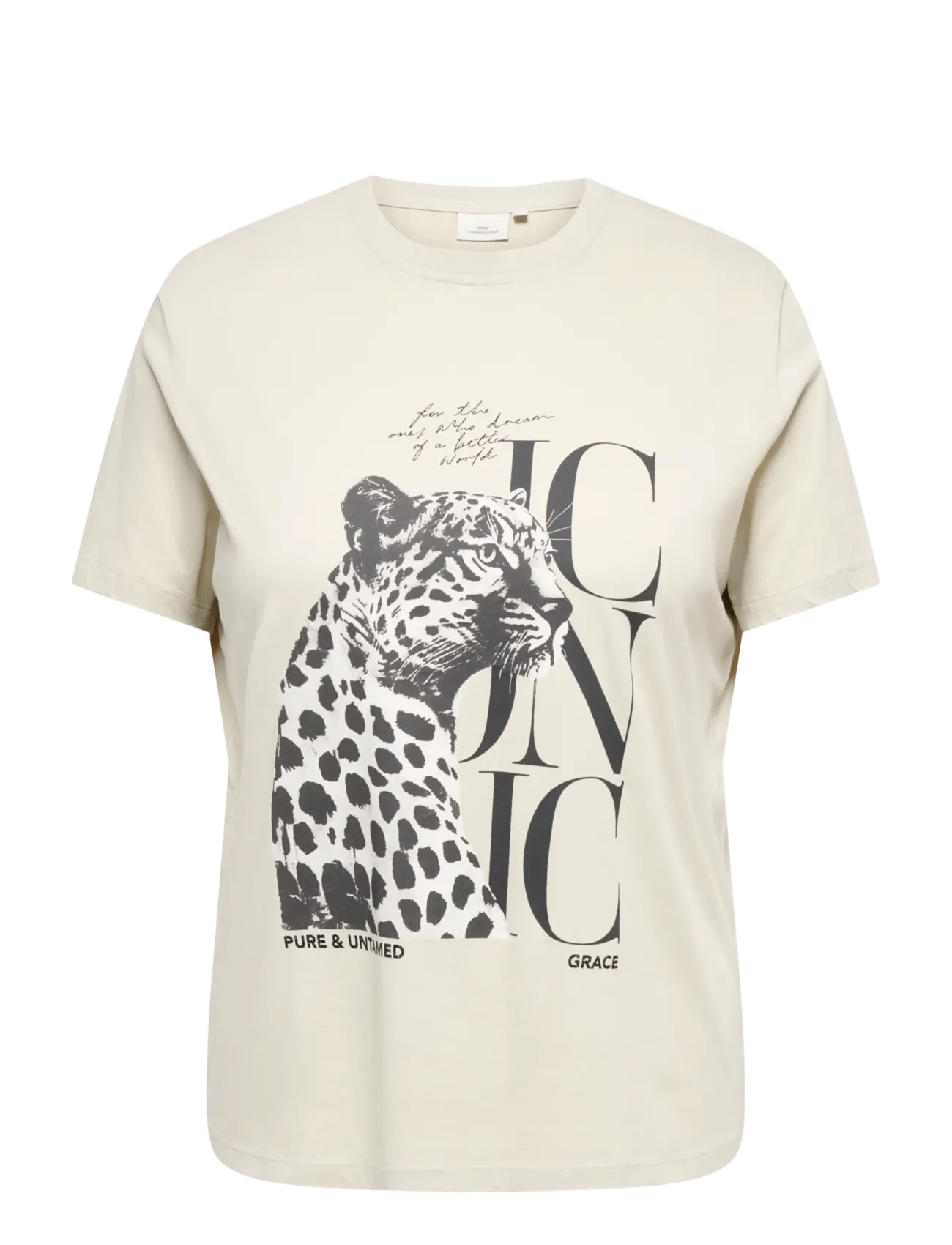 ONLY Carmakoma CARROXY S/S REG O-NECK TEE JRS - T-shirts - PUMICE STONE / cream