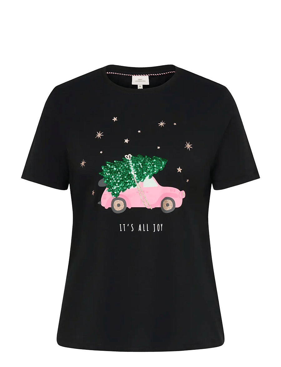 ONLY Carmakoma - CARKITA REG S/S TEE XMAS JRS - t-shirts - black - 1