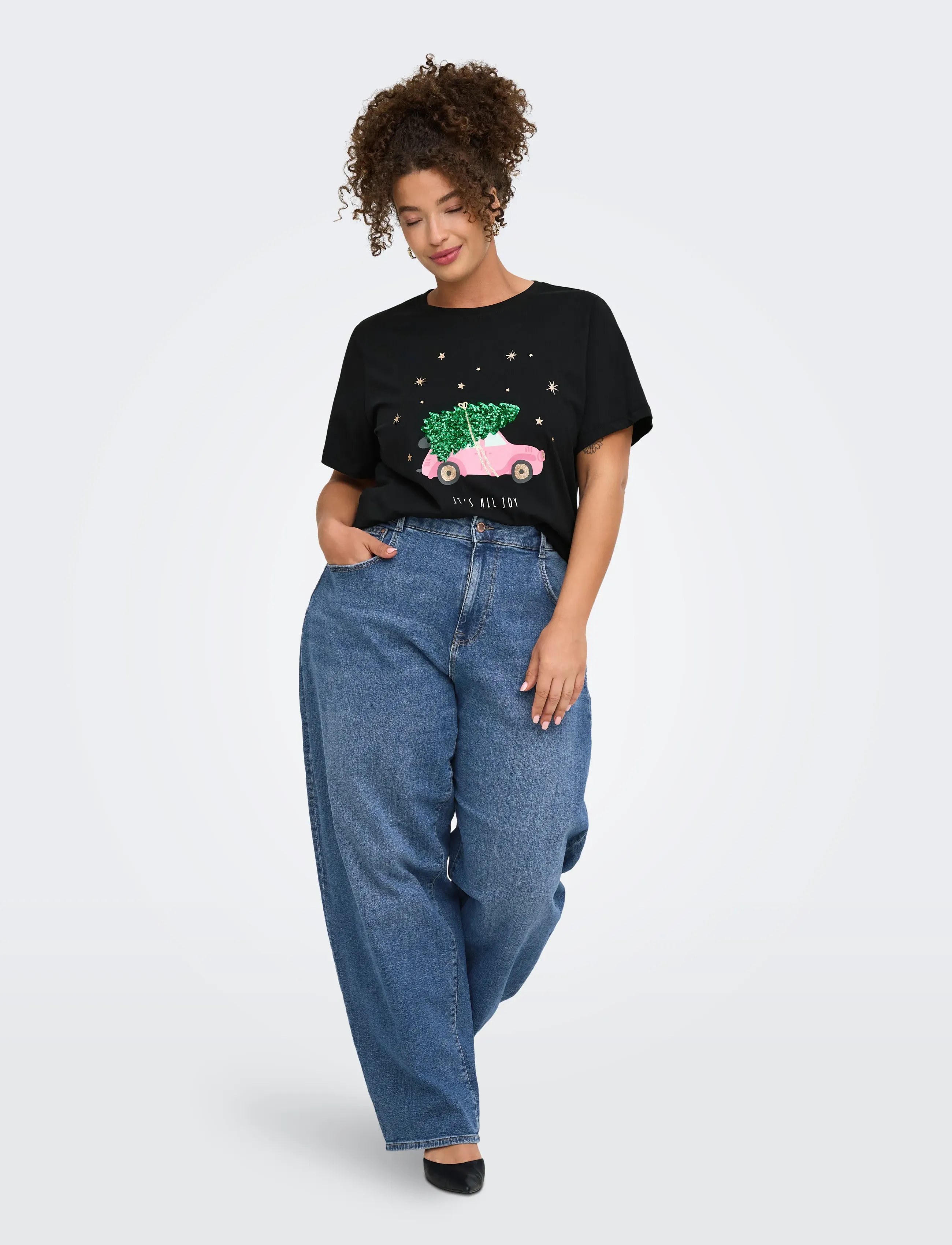 ONLY Carmakoma - CARKITA REG S/S TEE XMAS JRS - t-shirts - black - 4