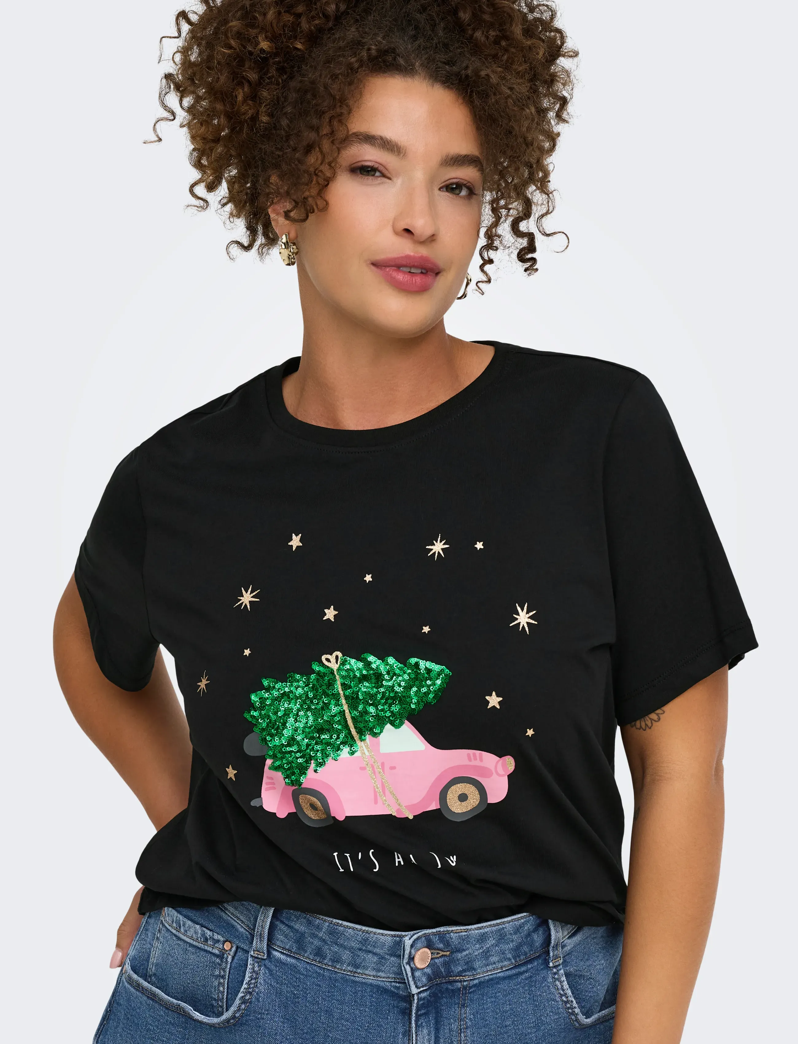 ONLY Carmakoma - CARKITA REG S/S TEE XMAS JRS - t-shirts - black - 5
