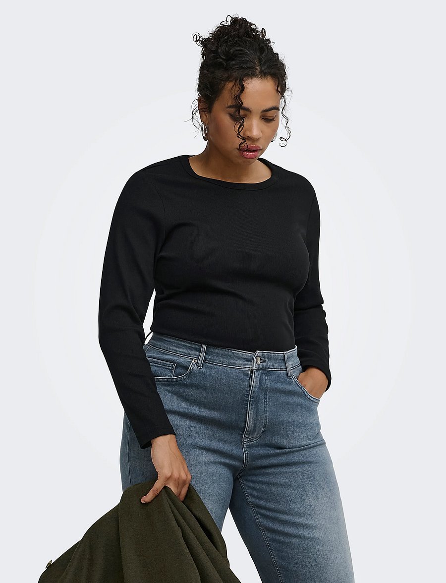 ONLY Carmakoma - CARVAL L/S O-NECK TOP JRS NOOS - langærmede toppe - black - 0