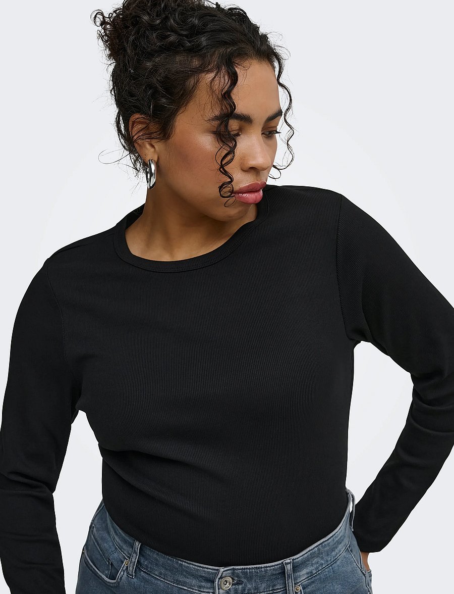 ONLY Carmakoma - CARVAL L/S O-NECK TOP JRS NOOS - langærmede toppe - black - 5
