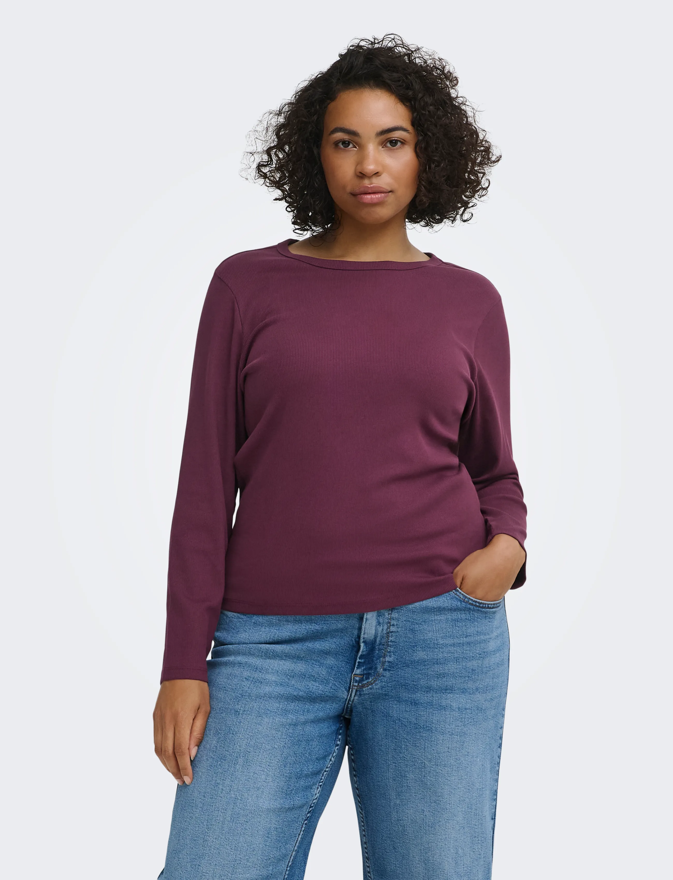 ONLY Carmakoma CARVAL L/S O-NECK TOP JRS NOOS - T-särgid ja alussärgid - FIG / burgundy