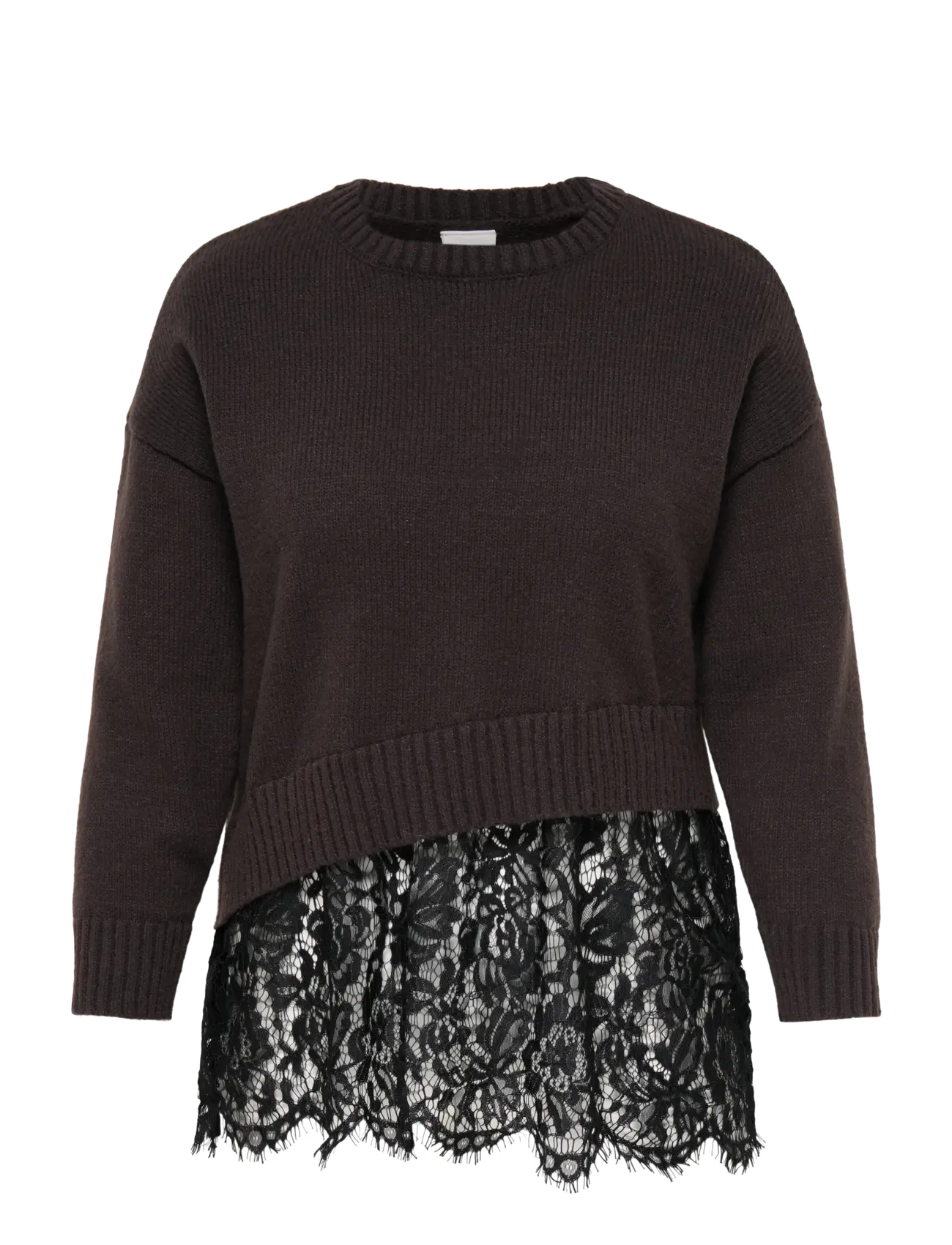 ONLY Carmakoma CAREVIE LS LACE MIX O-NECK KNT - Strickmode - COFFEE BEAN / brown