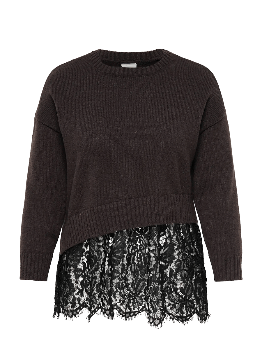 ONLY Carmakoma - CAREVIE LS LACE MIX O-NECK KNT - pullover - coffee bean - 0