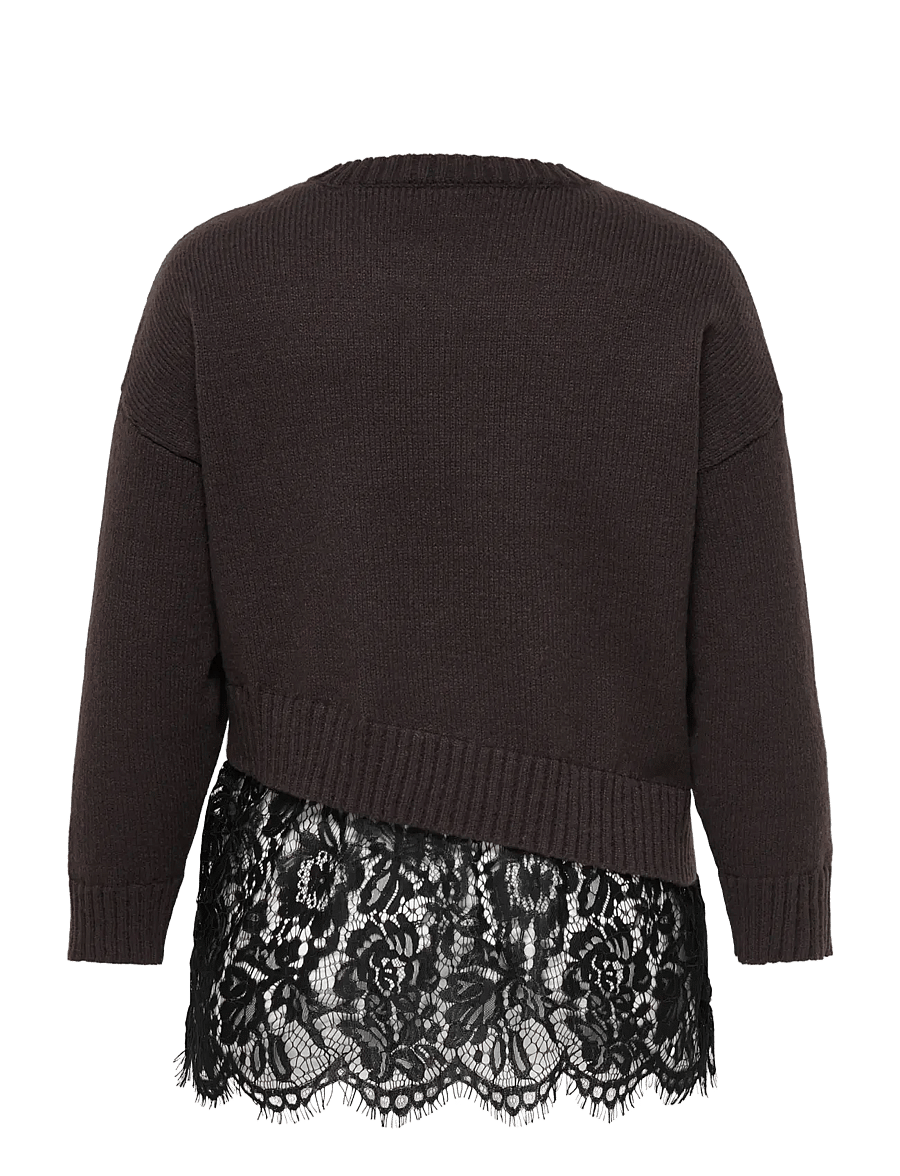 ONLY Carmakoma - CAREVIE LS LACE MIX O-NECK KNT - pullover - coffee bean - 1