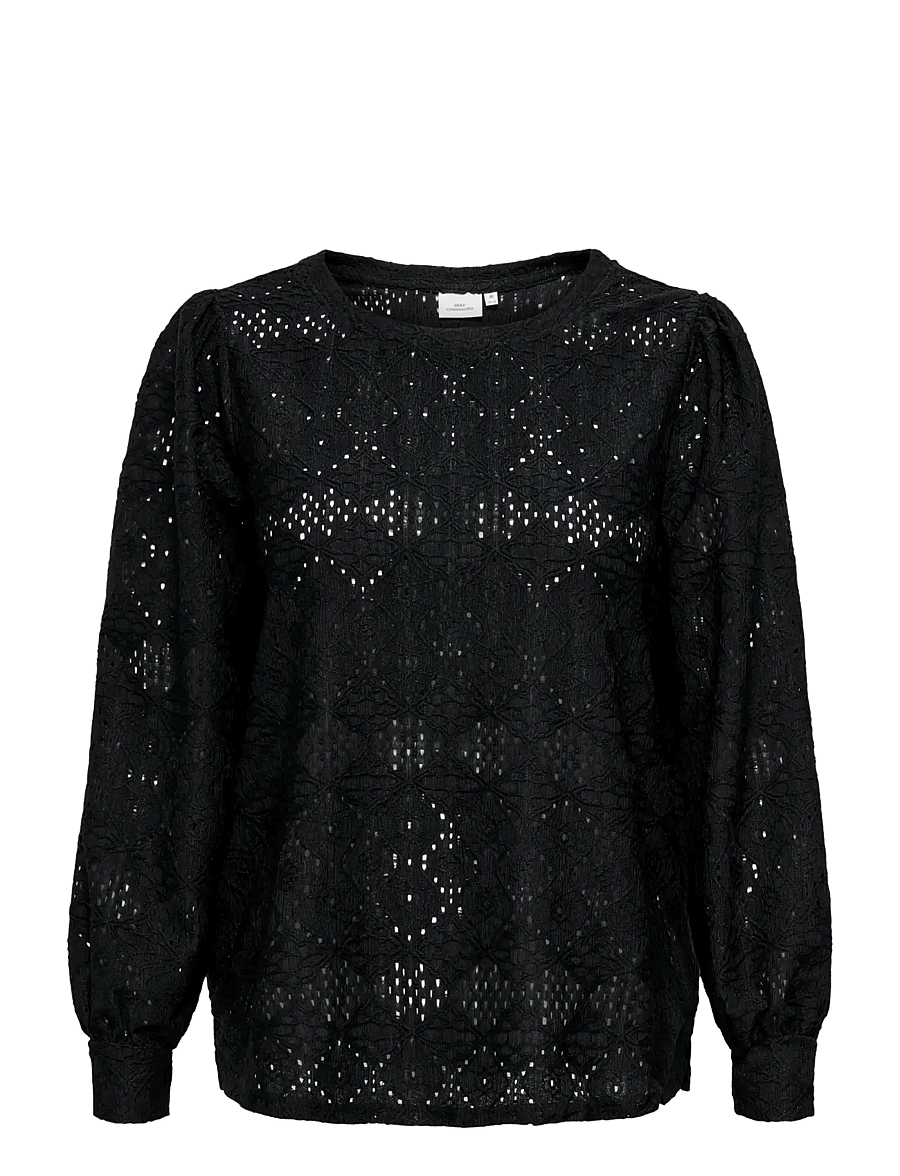 ONLY Carmakoma - CARHELLEN L/S O-NECK BLOUSE JRS BF - langärmelige blusen - black - 1