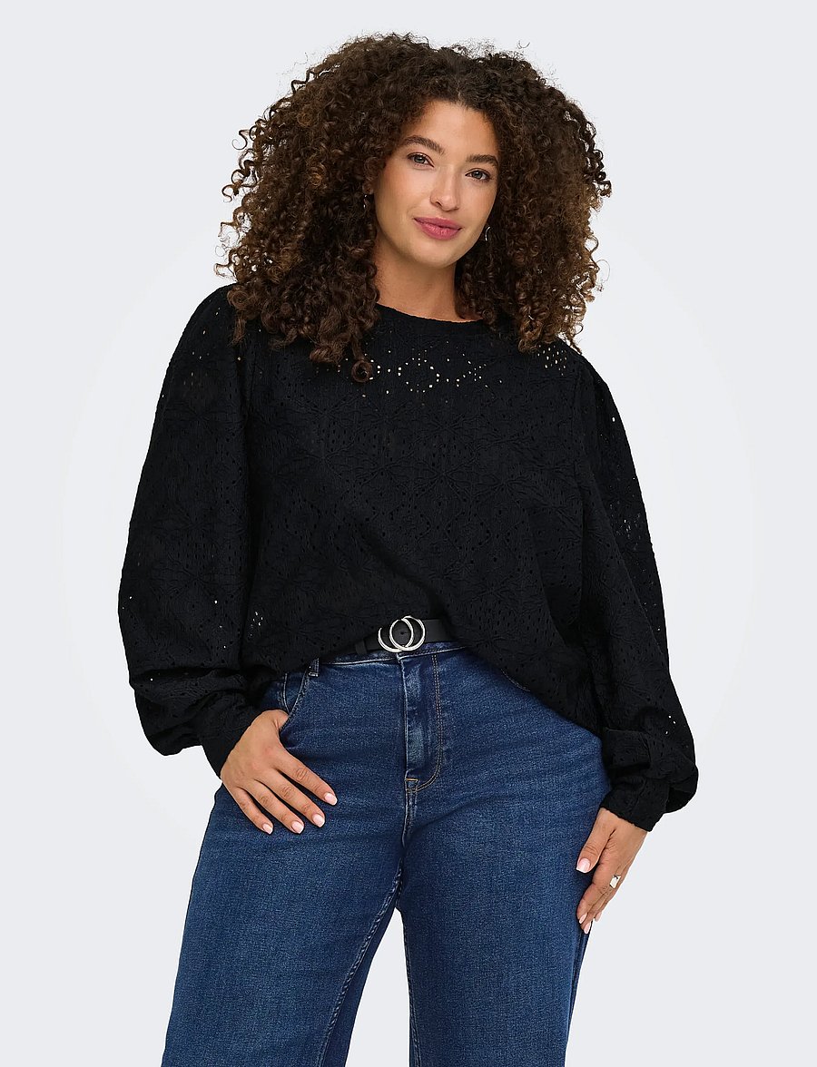 ONLY Carmakoma - CARHELLEN L/S O-NECK BLOUSE JRS BF - langärmelige blusen - black - 0