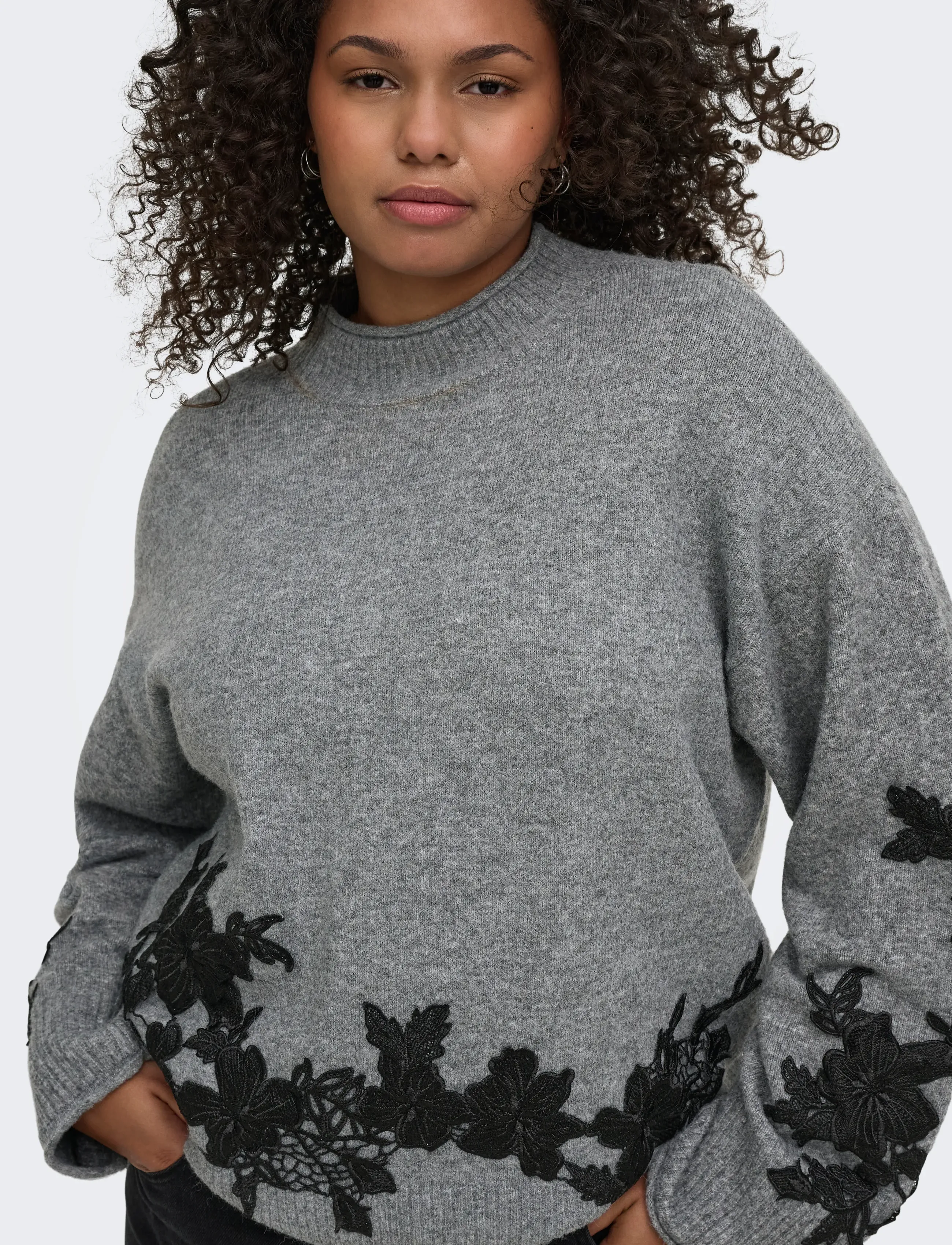 ONLY Carmakoma - CARLISA LS HIGHNECK DETAIL KNT - medium grey melange - 5