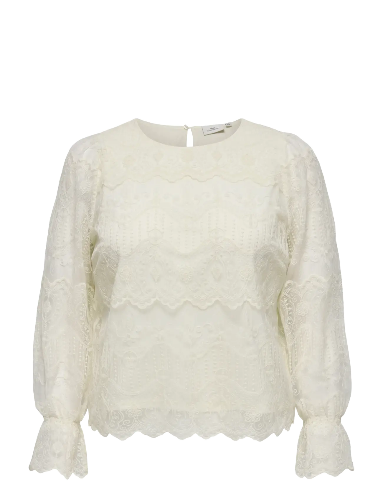 ONLY Carmakoma CARZENNA L/S LACE O-NECK TOP WVN - Blouses & Shirts - CLOUD DANCER / cream