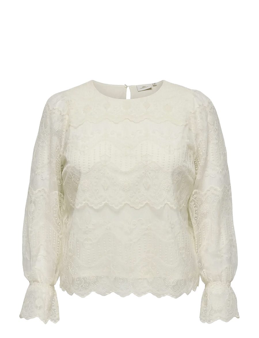 ONLY Carmakoma - CARZENNA L/S LACE O-NECK TOP WVN - long sleeved blouses - cloud dancer - 1