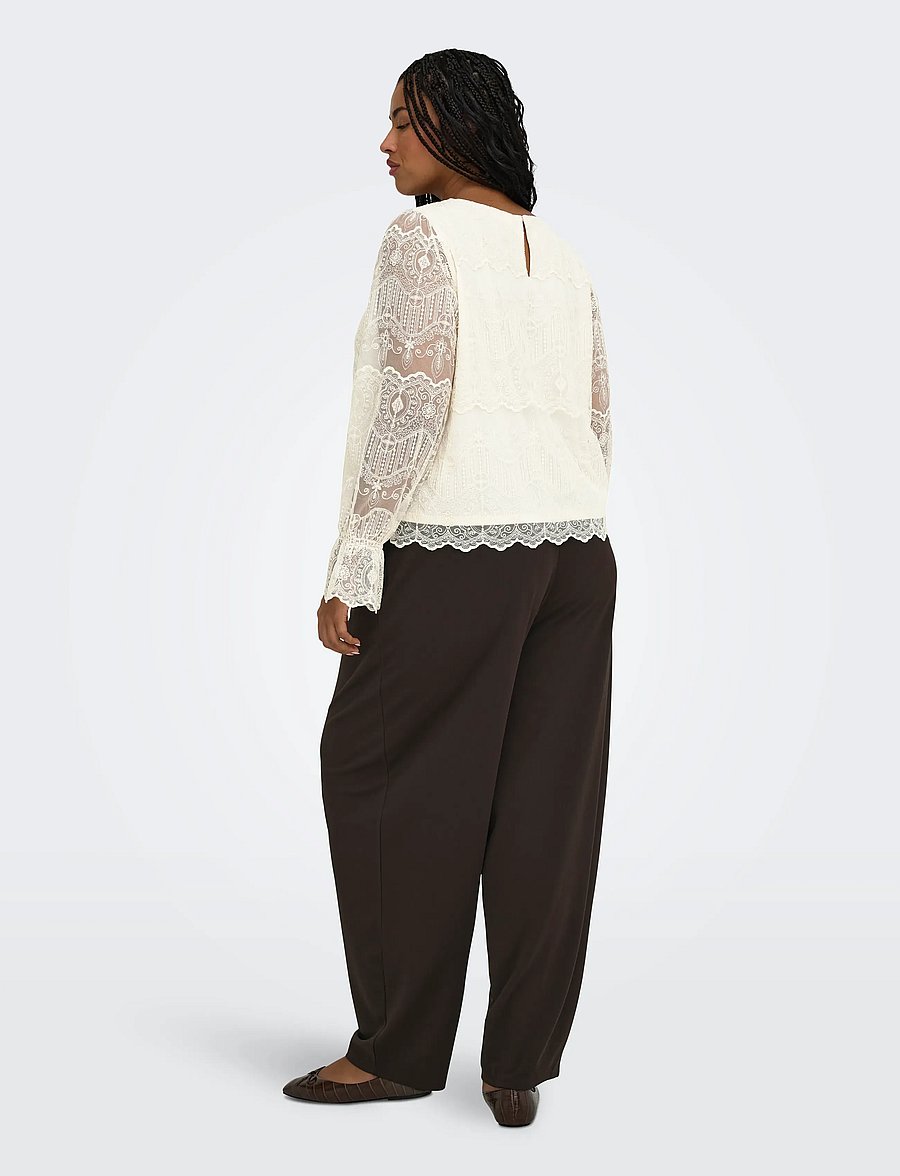 ONLY Carmakoma - CARZENNA L/S LACE O-NECK TOP WVN - long sleeved blouses - cloud dancer - 3
