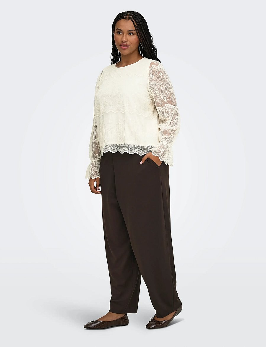 ONLY Carmakoma - CARZENNA L/S LACE O-NECK TOP WVN - long sleeved blouses - cloud dancer - 4