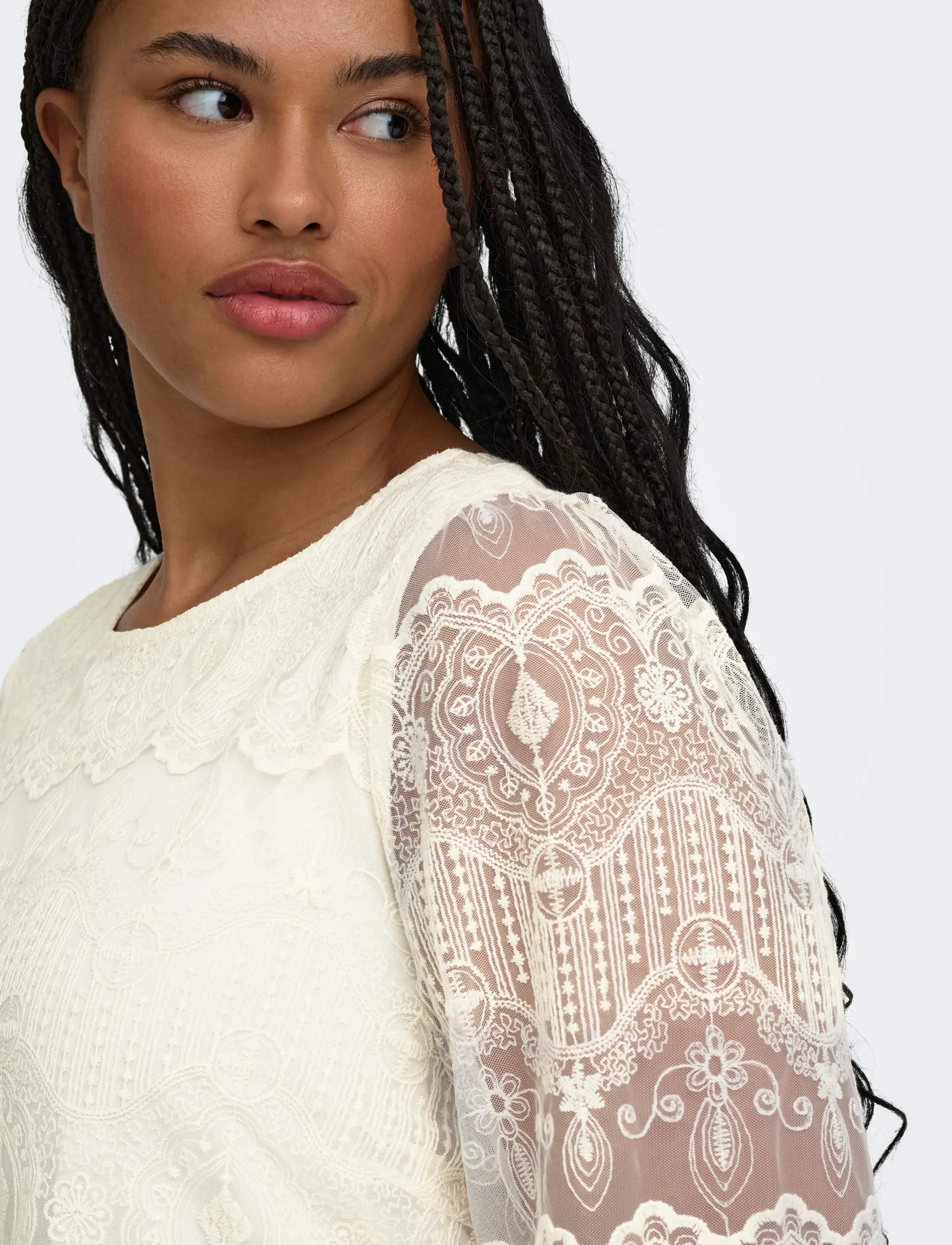ONLY Carmakoma - CARZENNA L/S LACE O-NECK TOP WVN - long sleeved blouses - cloud dancer - 5