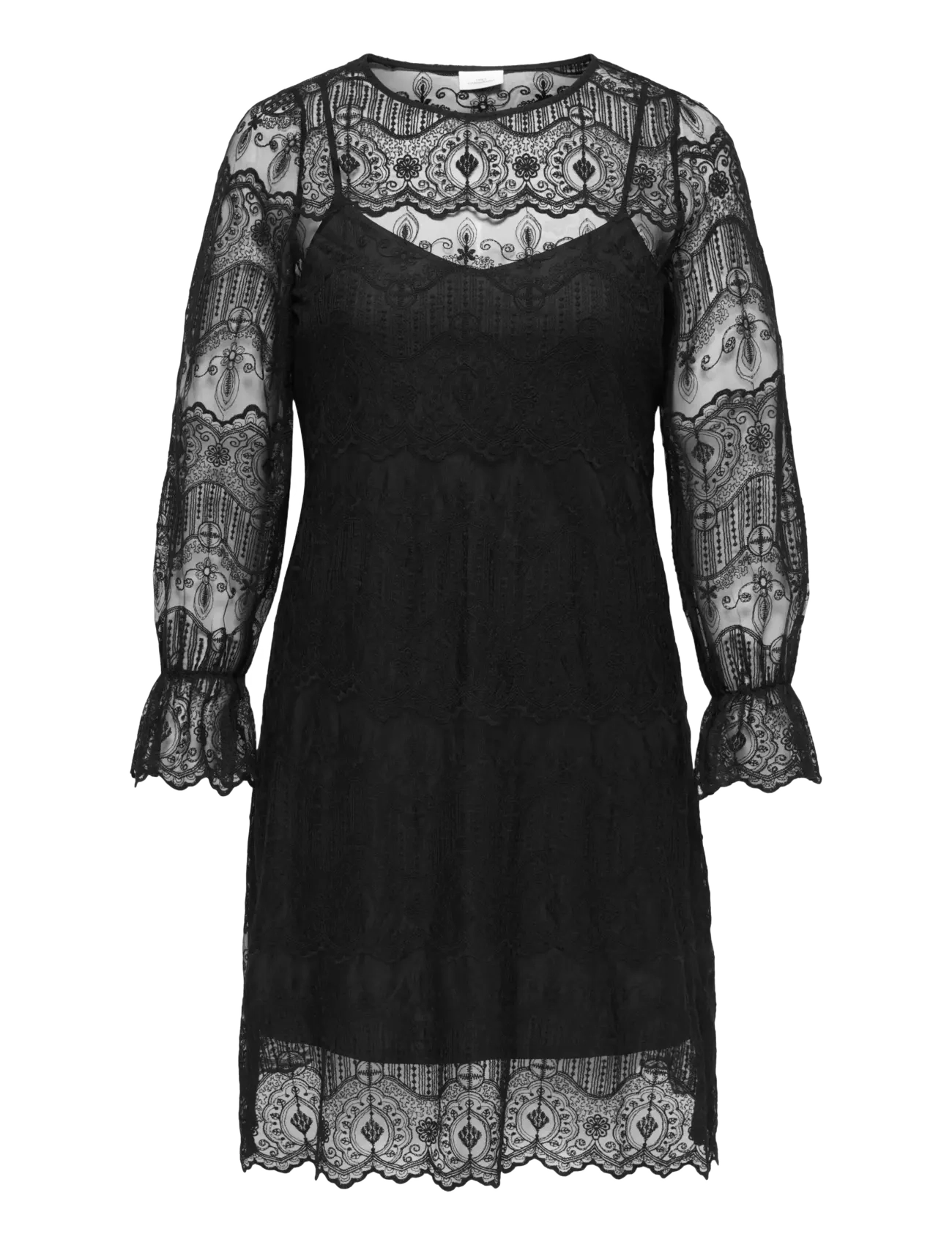 ONLY Carmakoma CARZENNA L/S LACE O-NECK MIDI DRESS WVN - Besondere Anlässe - BLACK / black