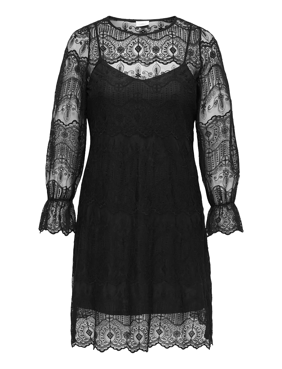 ONLY Carmakoma - CARZENNA L/S LACE O-NECK MIDI DRESS WVN - spitzenkleider - black - 0