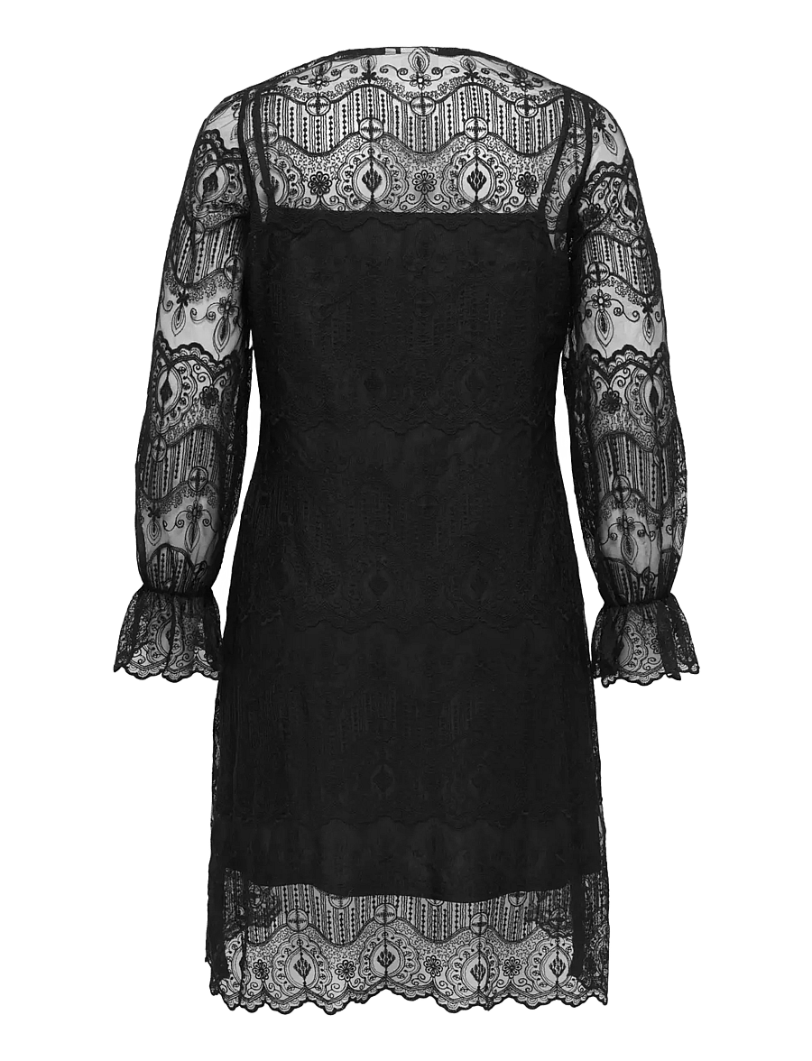 ONLY Carmakoma - CARZENNA L/S LACE O-NECK MIDI DRESS WVN - spitzenkleider - black - 1