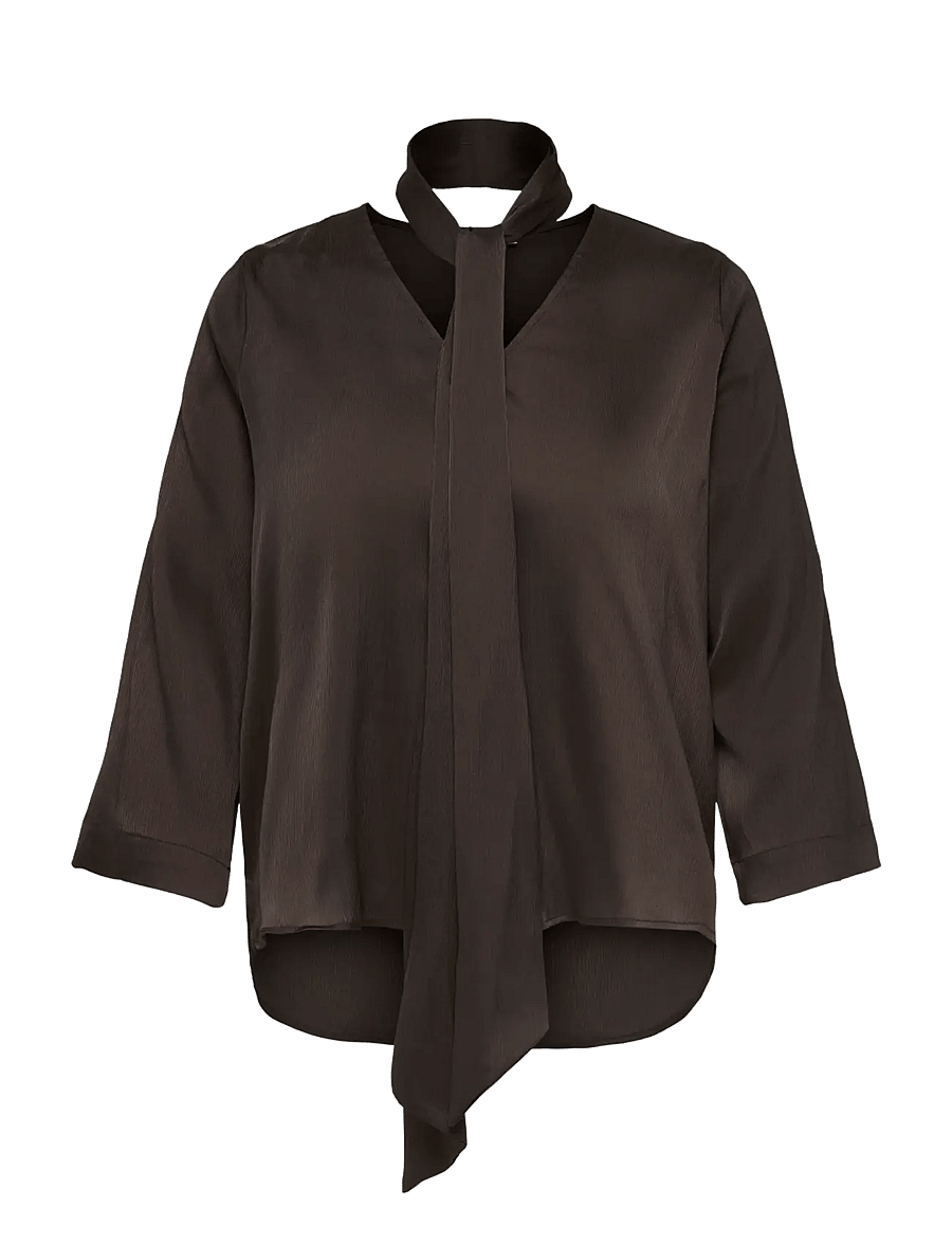 ONLY Carmakoma - CARJOANNA L/S TIE TOP WVN - coffee bean - 0