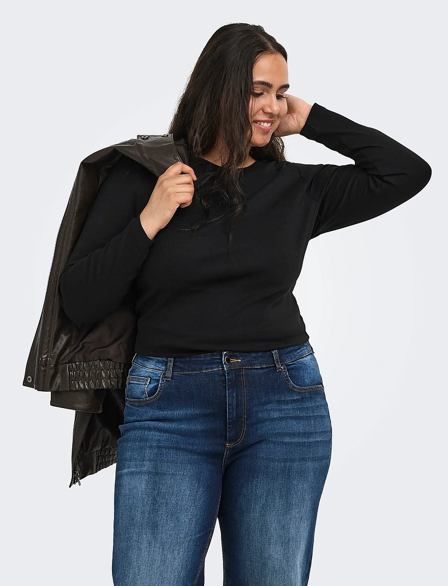 ONLY Carmakoma - CARRILEY L/S O-NECK TOP JRS NOOS - langærmede toppe - black - 0
