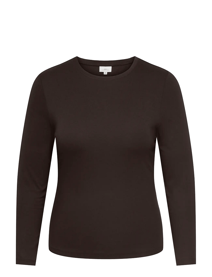 ONLY Carmakoma - CARRILEY L/S O-NECK TOP JRS NOOS - langærmede toppe - black coffee - 0
