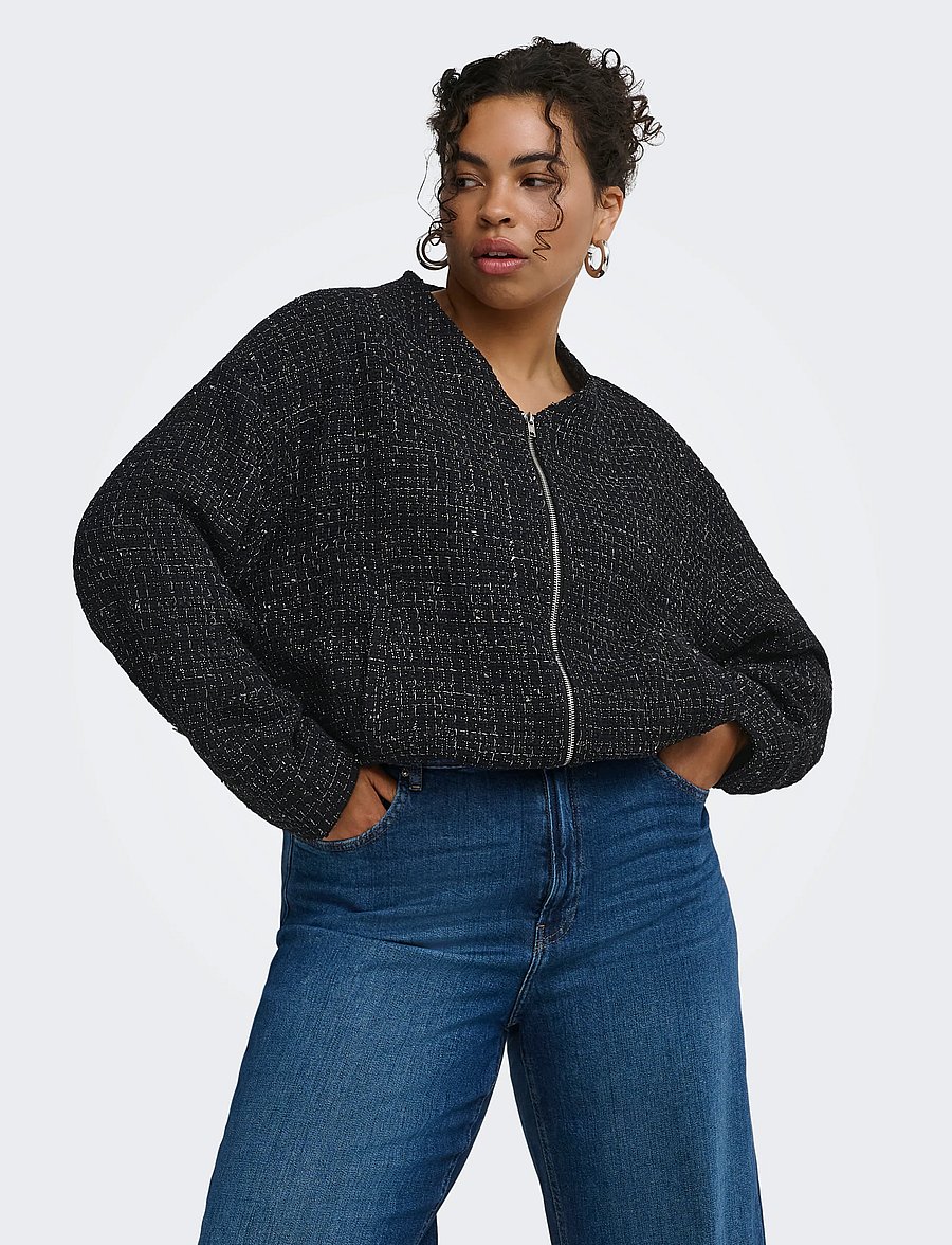 ONLY Carmakoma - CARAMAYA L/S BOUCLE GLITTER BOMBER PNT - bomberjakid - black - 0