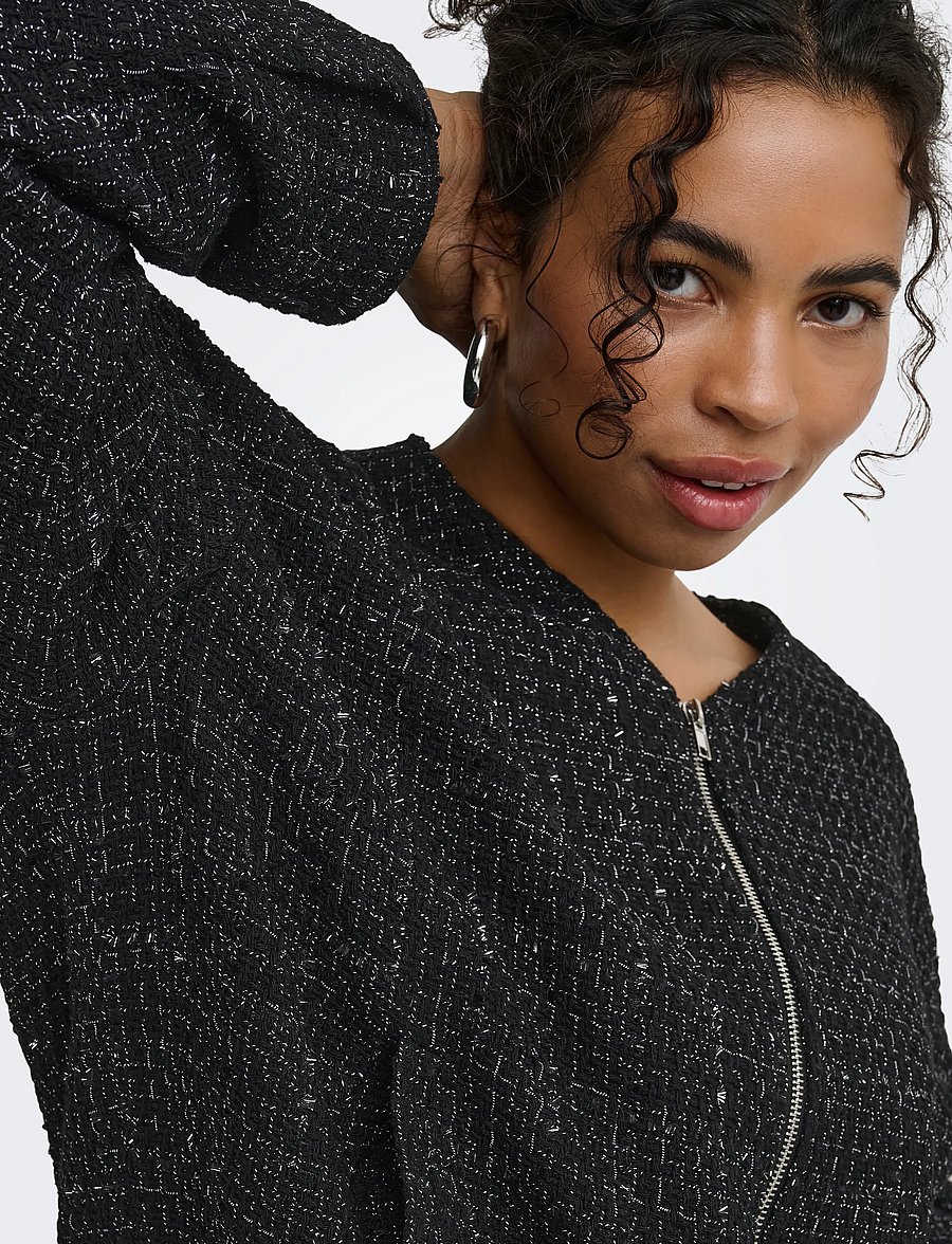 ONLY Carmakoma - CARAMAYA L/S BOUCLE GLITTER BOMBER PNT - bomberjakid - black - 5