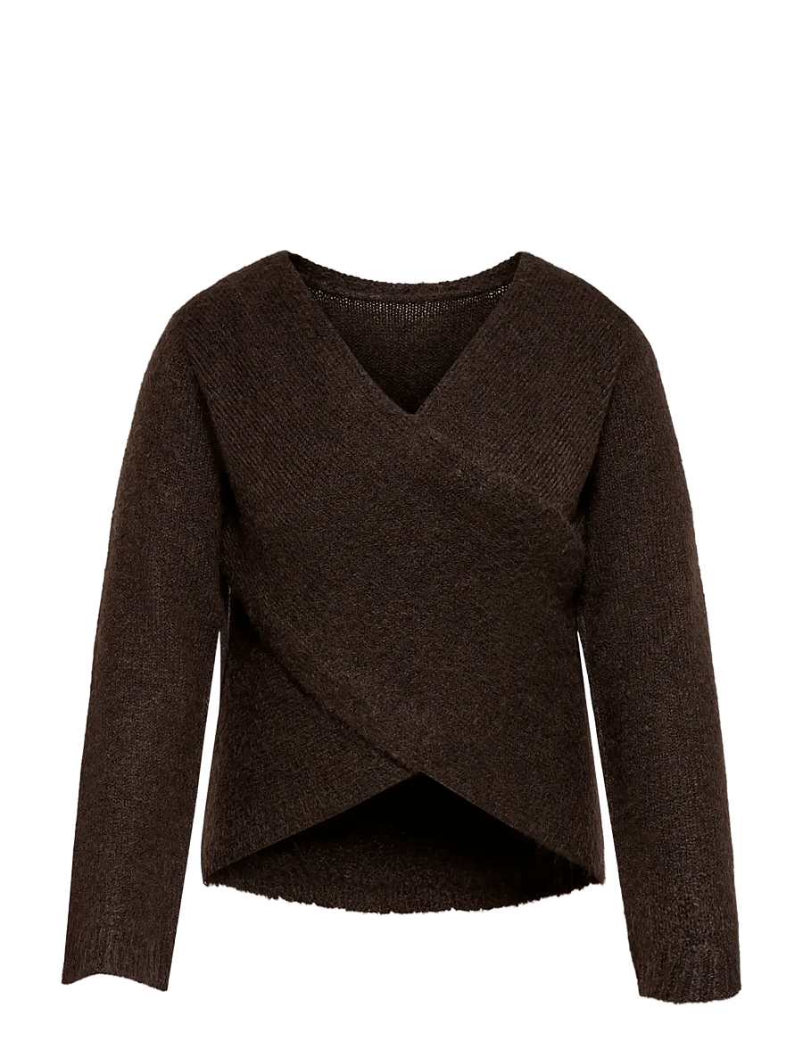 ONLY Carmakoma - CARMAGGIE LS CROSS V-NECK KNT - jumpers - coffee bean - 1